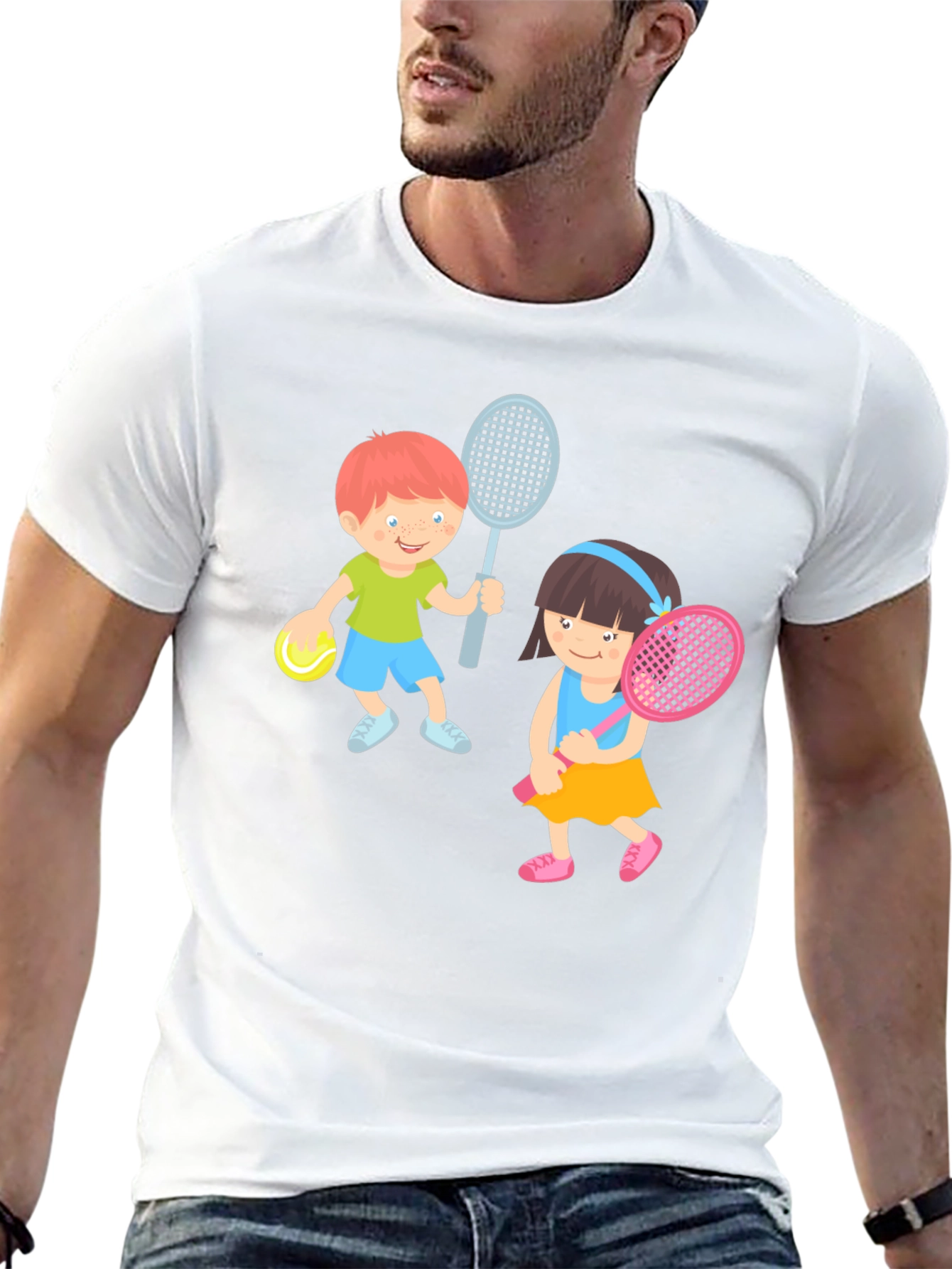 Tennis Players Graphic Tee - Fun Sporty Design