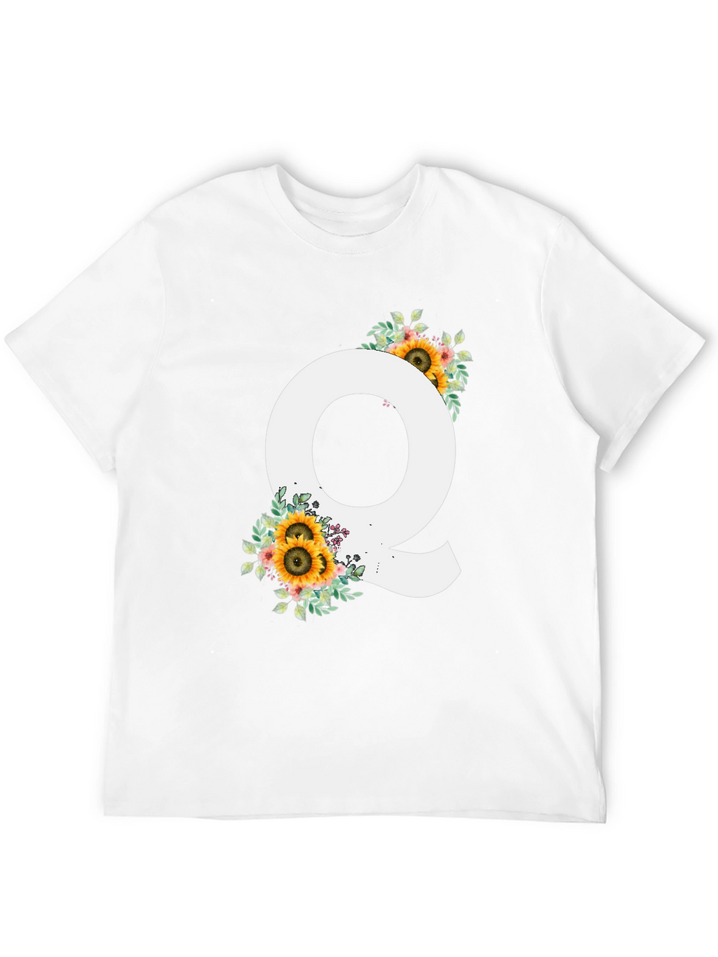 Floral Letter Q Black T-Shirt