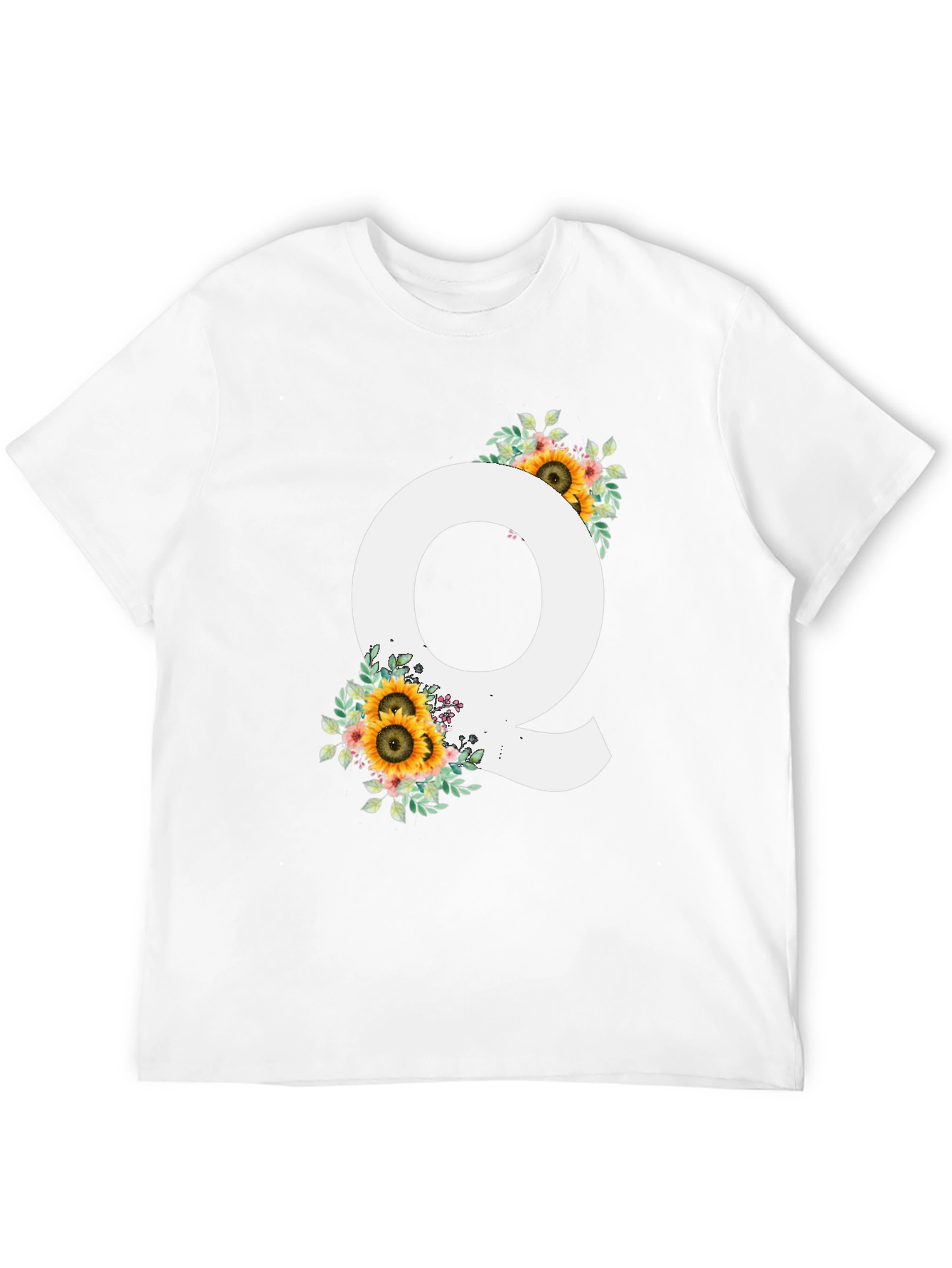 Floral Letter Q Black T-Shirt