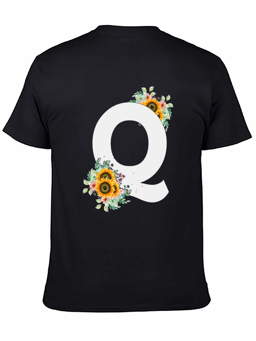 Floral Letter Q Black T-Shirt