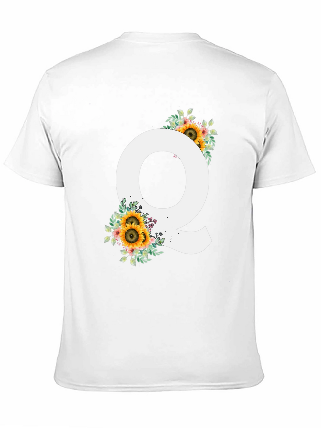 Floral Letter Q Black T-Shirt