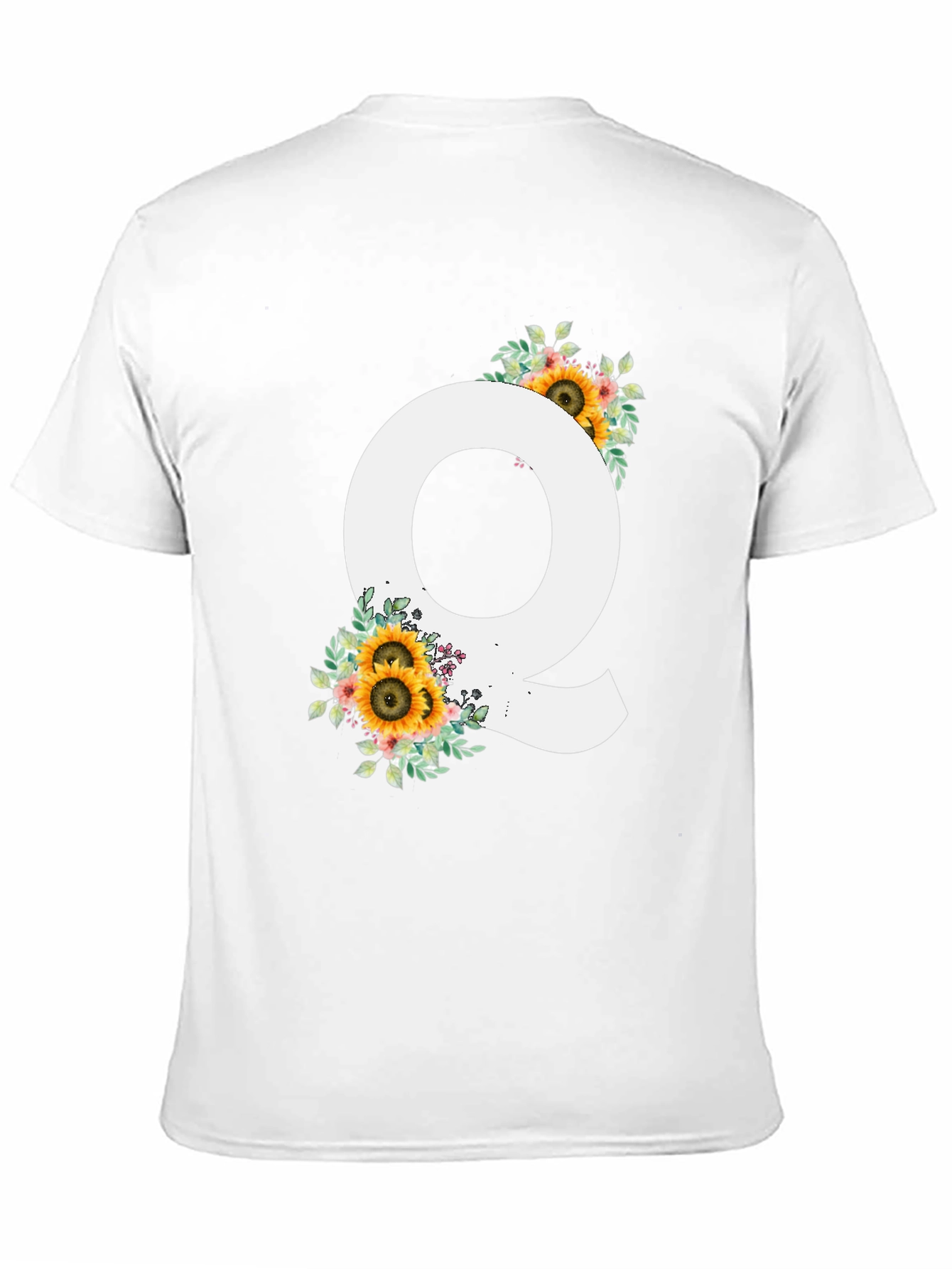 Floral Letter Q Black T-Shirt