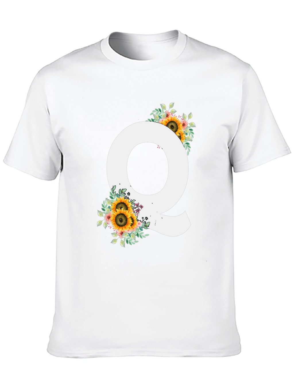 Floral Letter Q Black T-Shirt