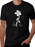 Black T-Shirt with Flower Graphic Print