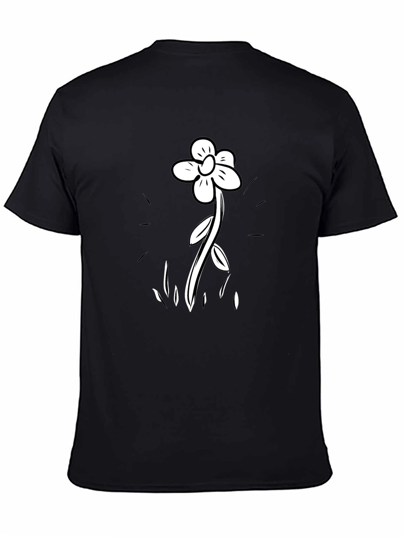 Black T-Shirt with Flower Graphic Print
