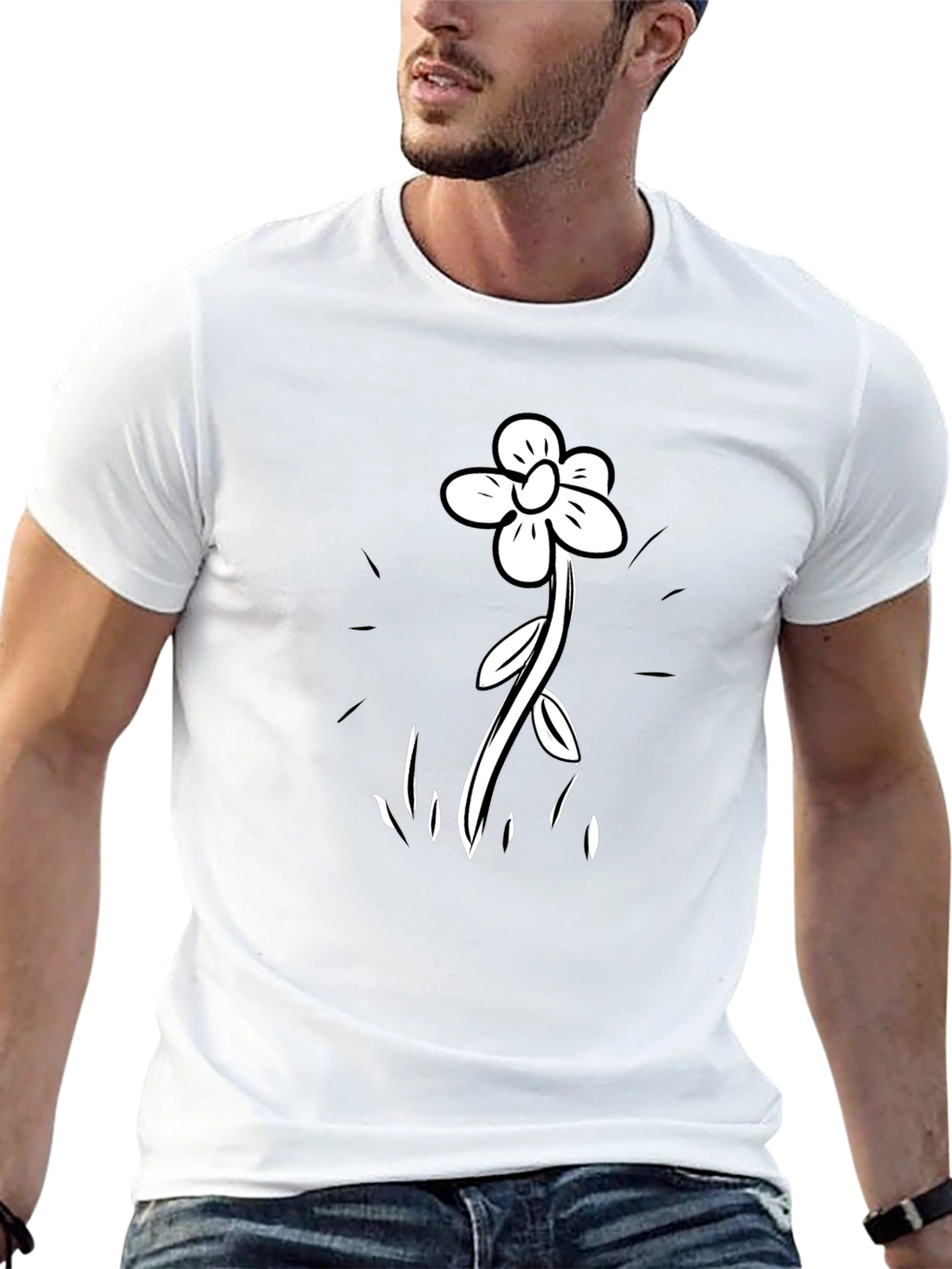 Black T-Shirt with Flower Graphic Print