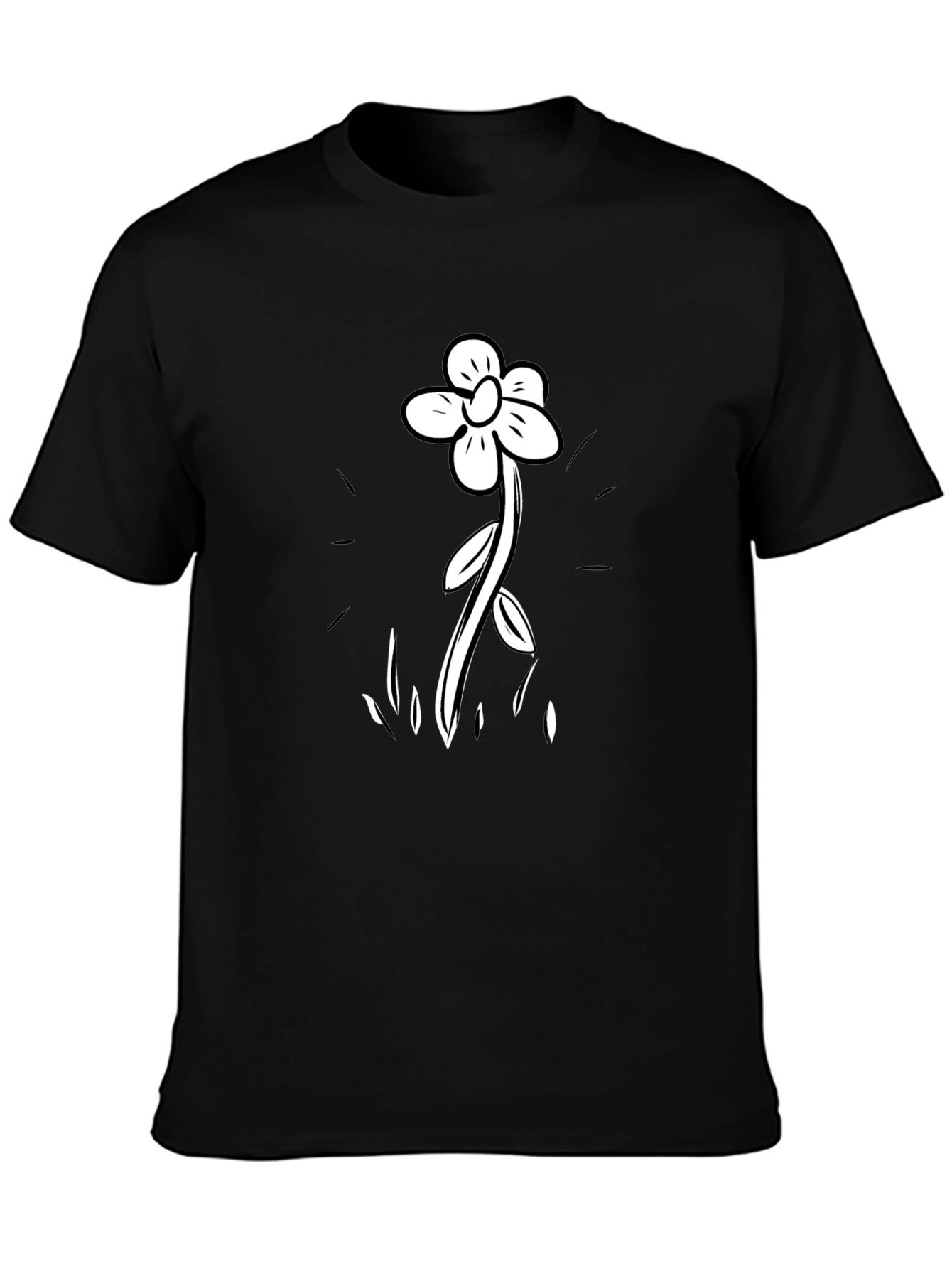 Black T-Shirt with Flower Graphic Print