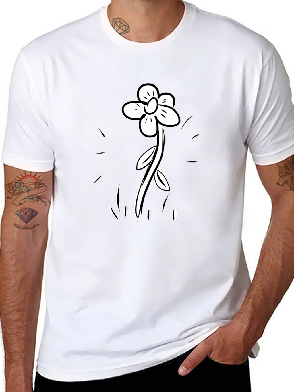 Black T-Shirt with Flower Graphic Print