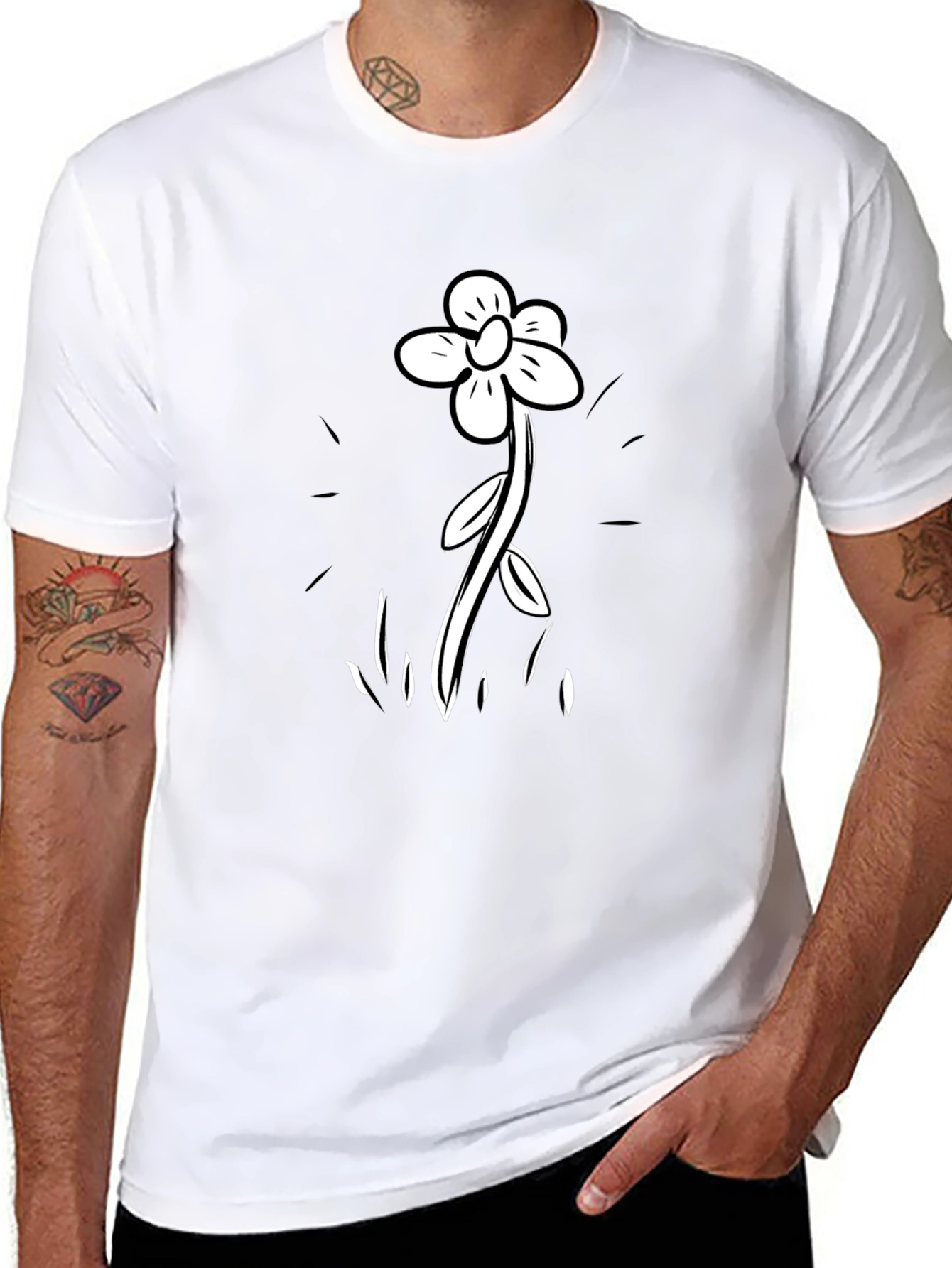 Black T-Shirt with Flower Graphic Print