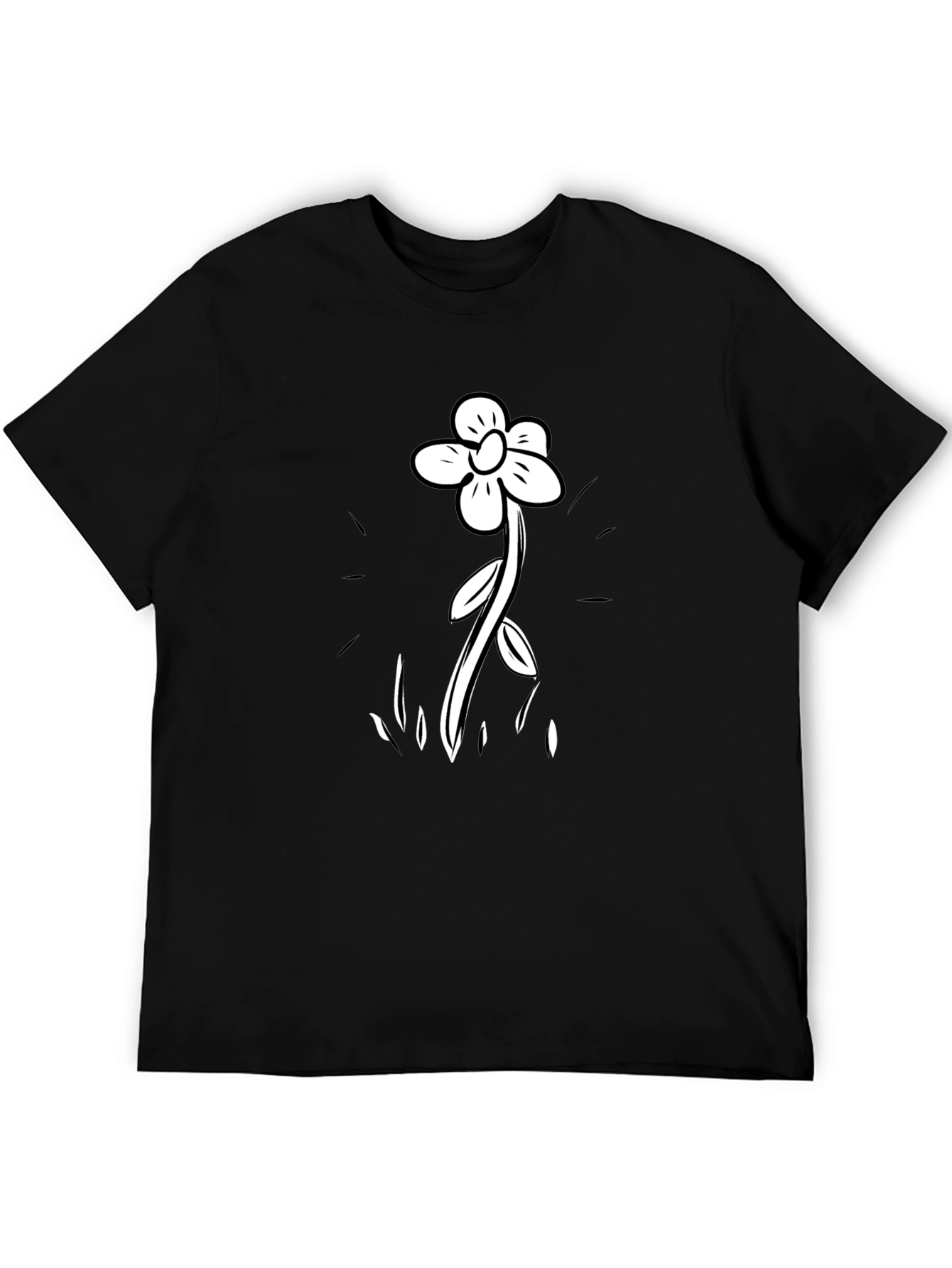 Black T-Shirt with Flower Graphic Print