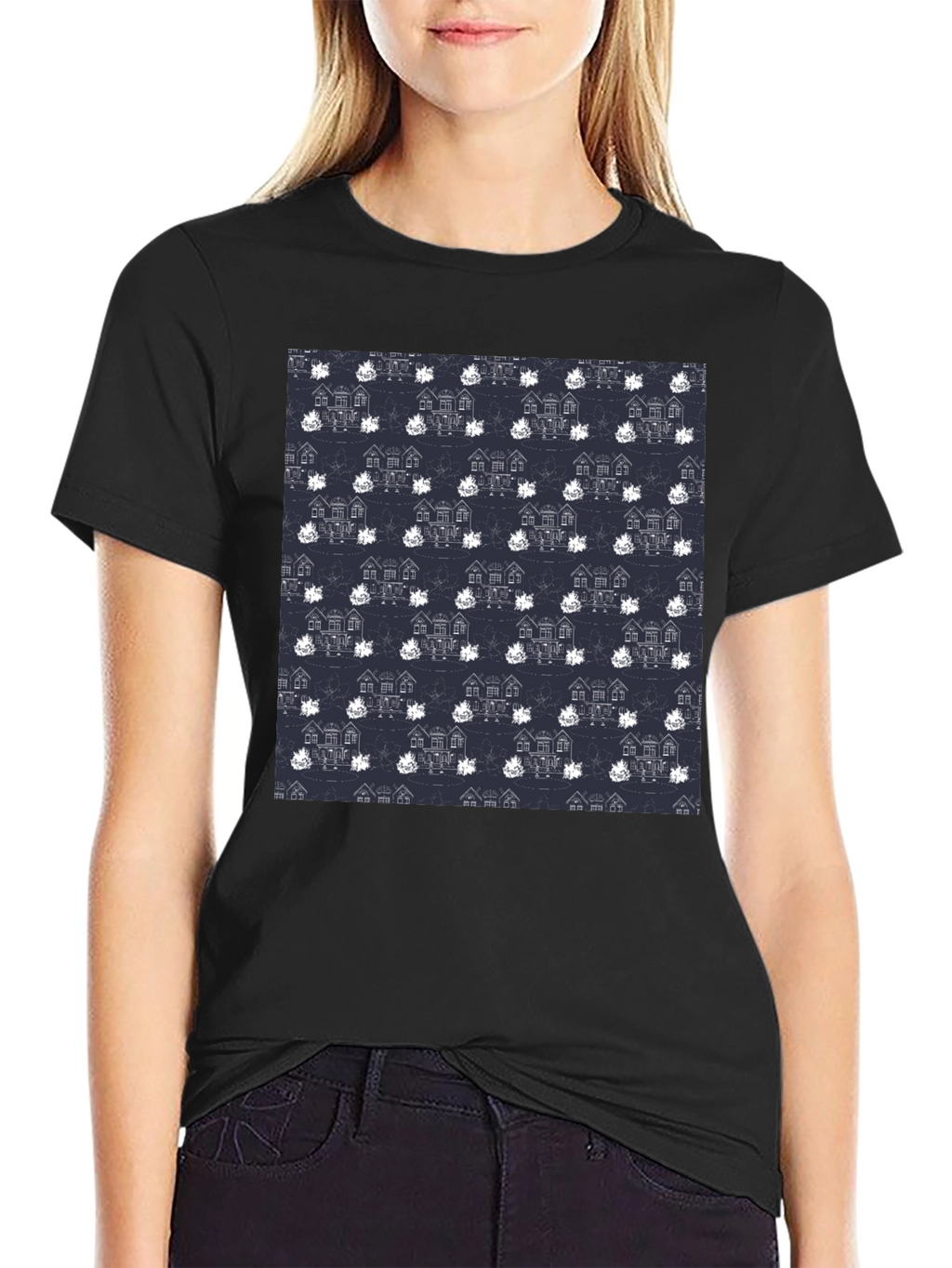 Novelty House Pattern Black T-Shirt