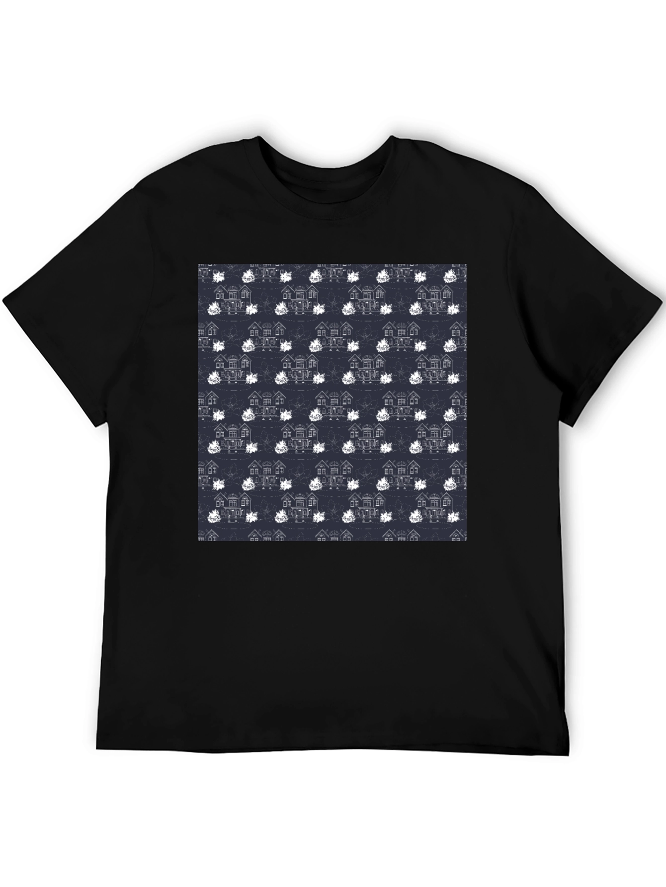 Novelty House Pattern Black T-Shirt
