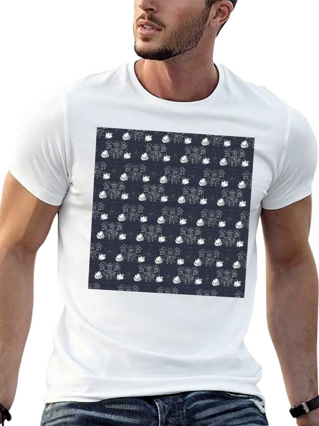 Novelty House Pattern Black T-Shirt