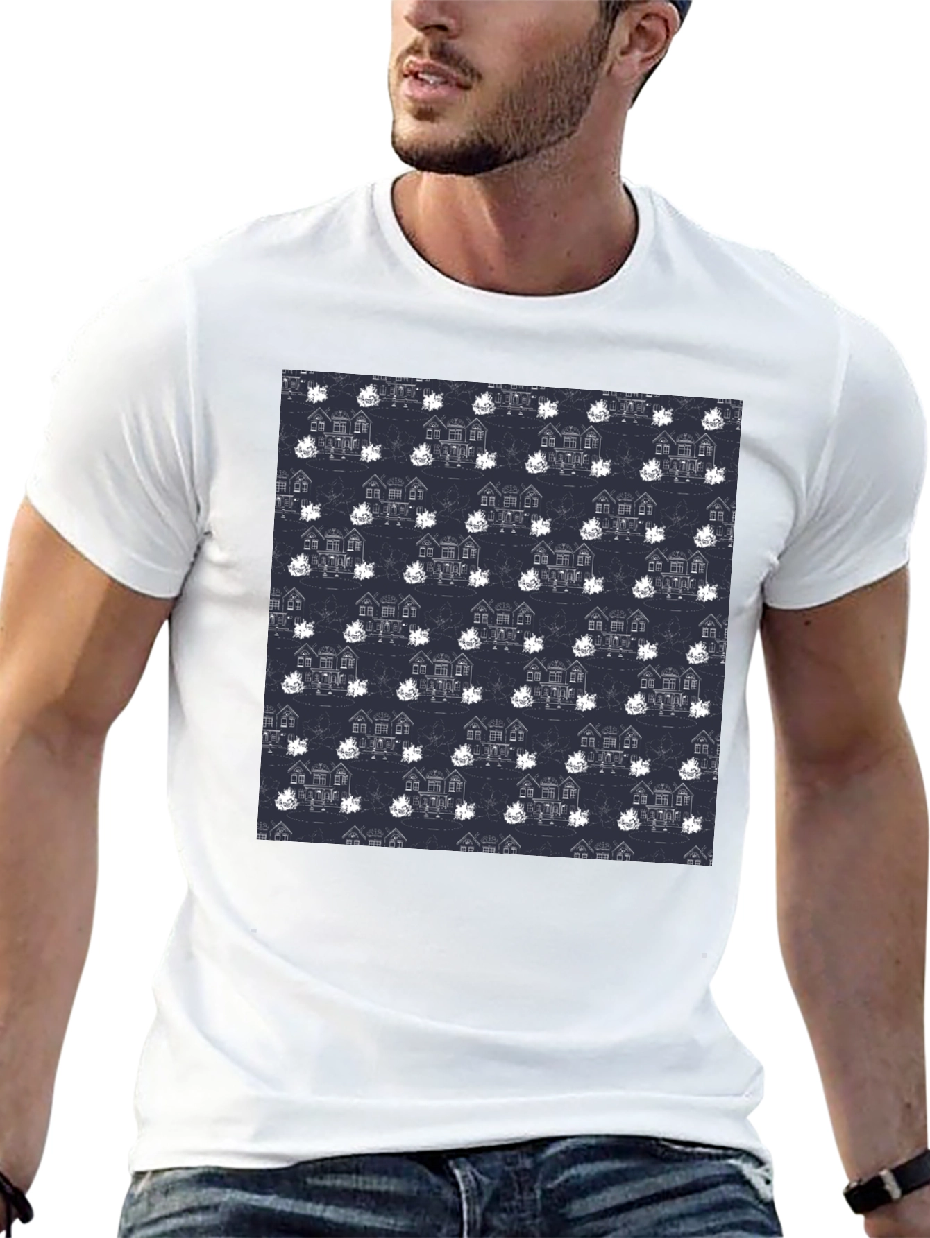 Novelty House Pattern Black T-Shirt