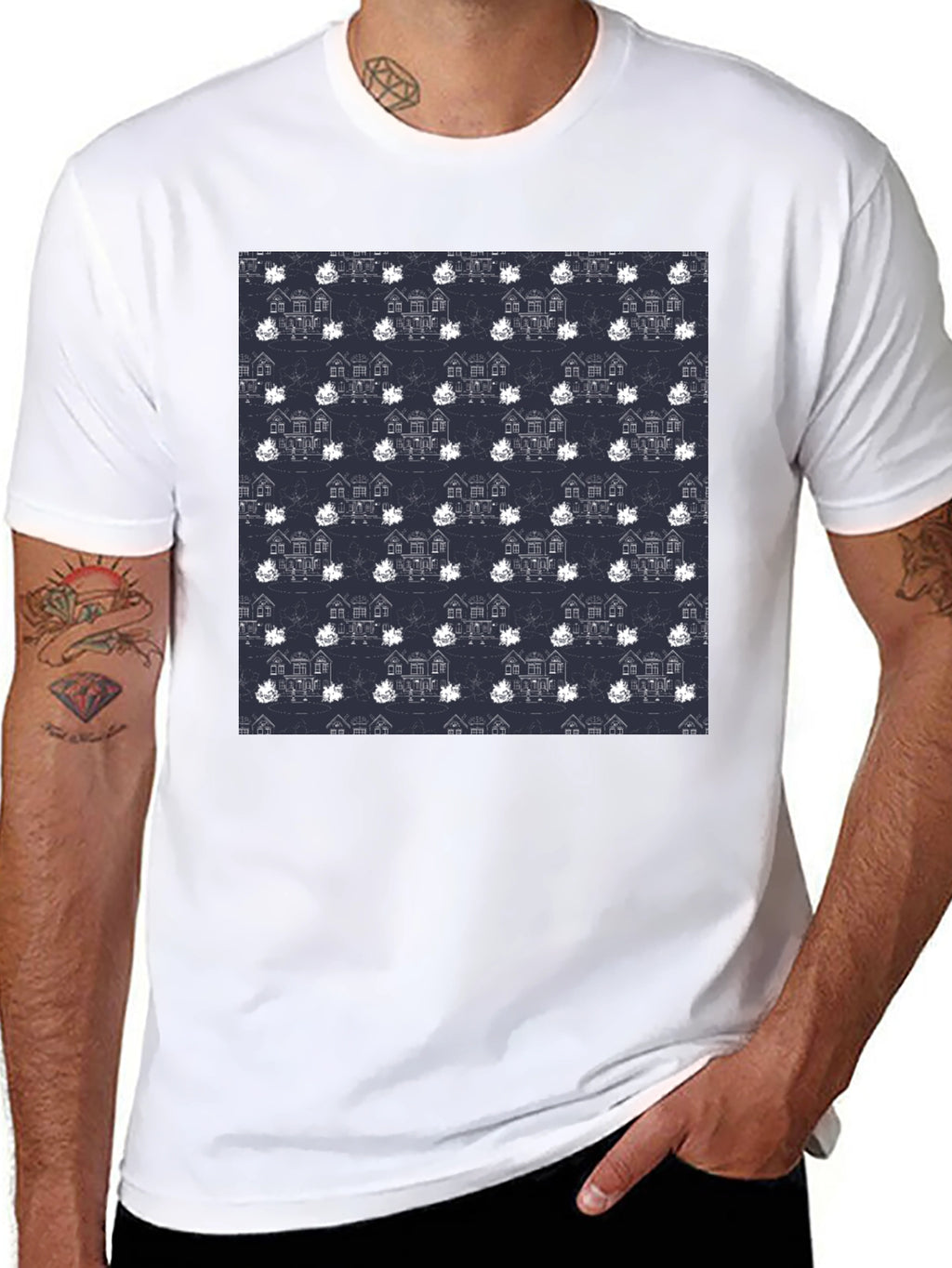 Novelty House Pattern Black T-Shirt