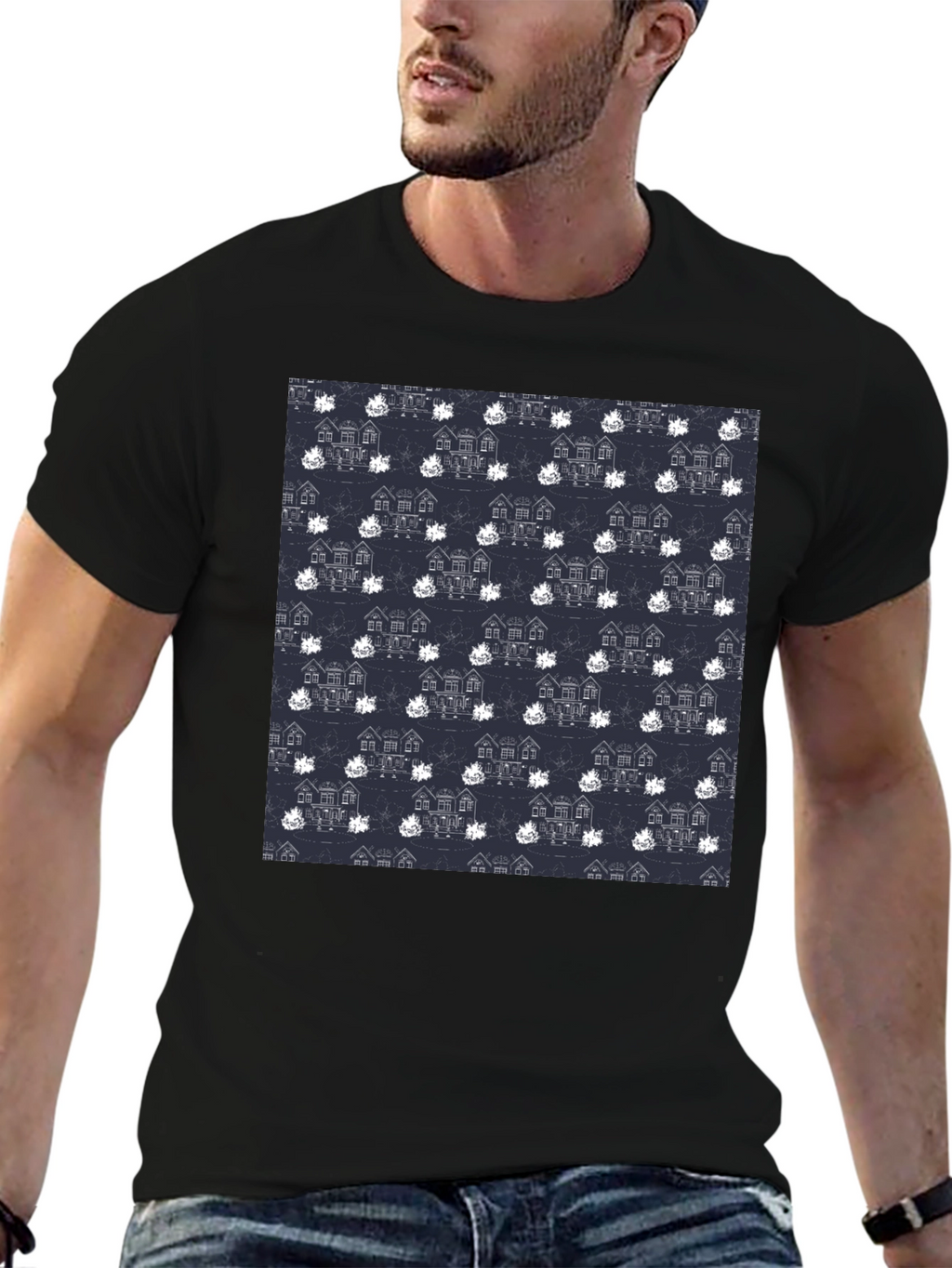 Novelty House Pattern Black T-Shirt