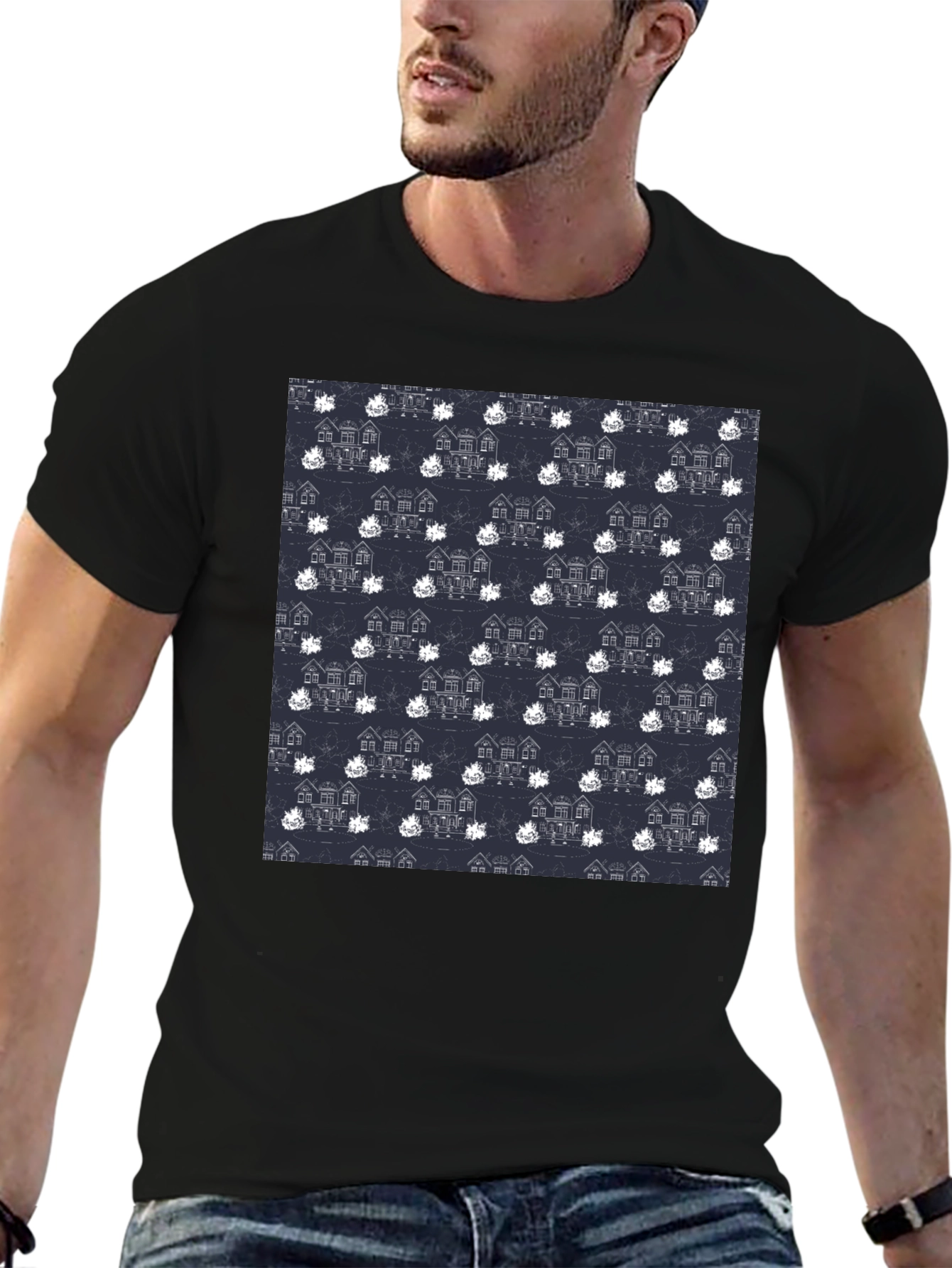 Novelty House Pattern Black T-Shirt