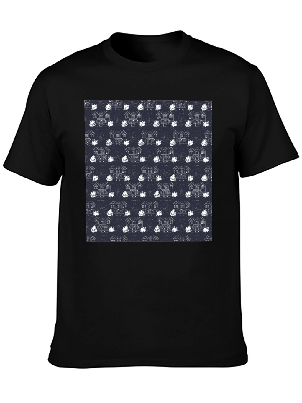 Novelty House Pattern Black T-Shirt