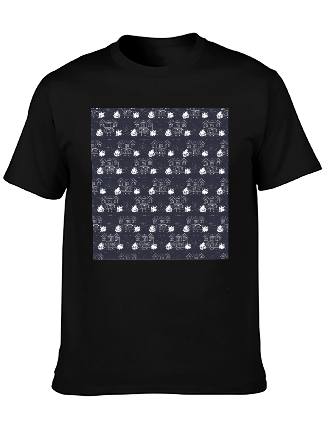 Novelty House Pattern Black T-Shirt