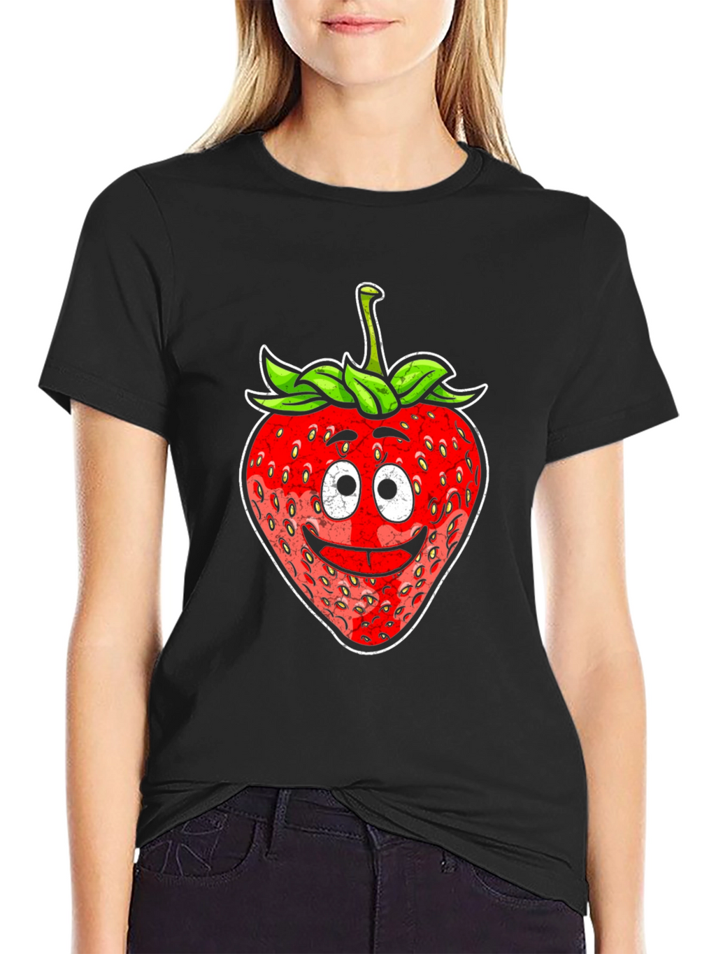 Funny Strawberry Face T-Shirt - Black Cotton Tee