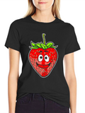 Funny Strawberry Face T-Shirt - Black Cotton Tee