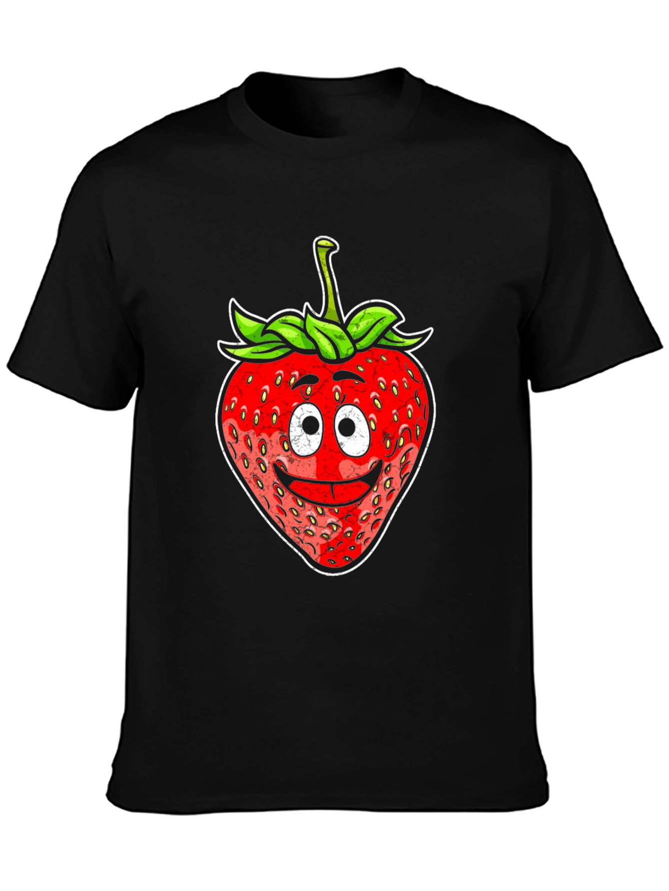 Funny Strawberry Face T-Shirt - Black Cotton Tee