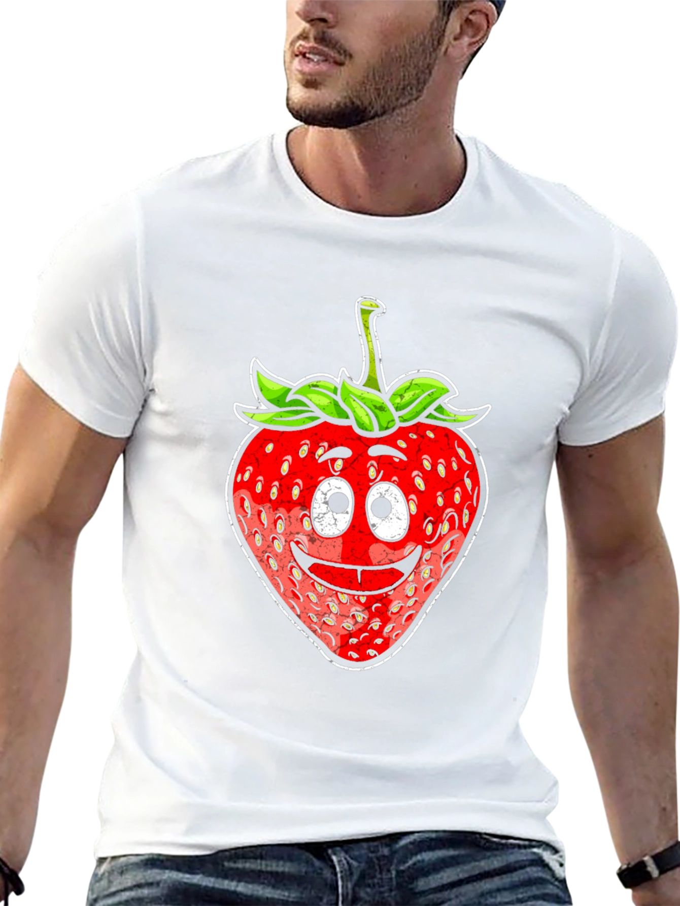 Funny Strawberry Face T-Shirt - Black Cotton Tee