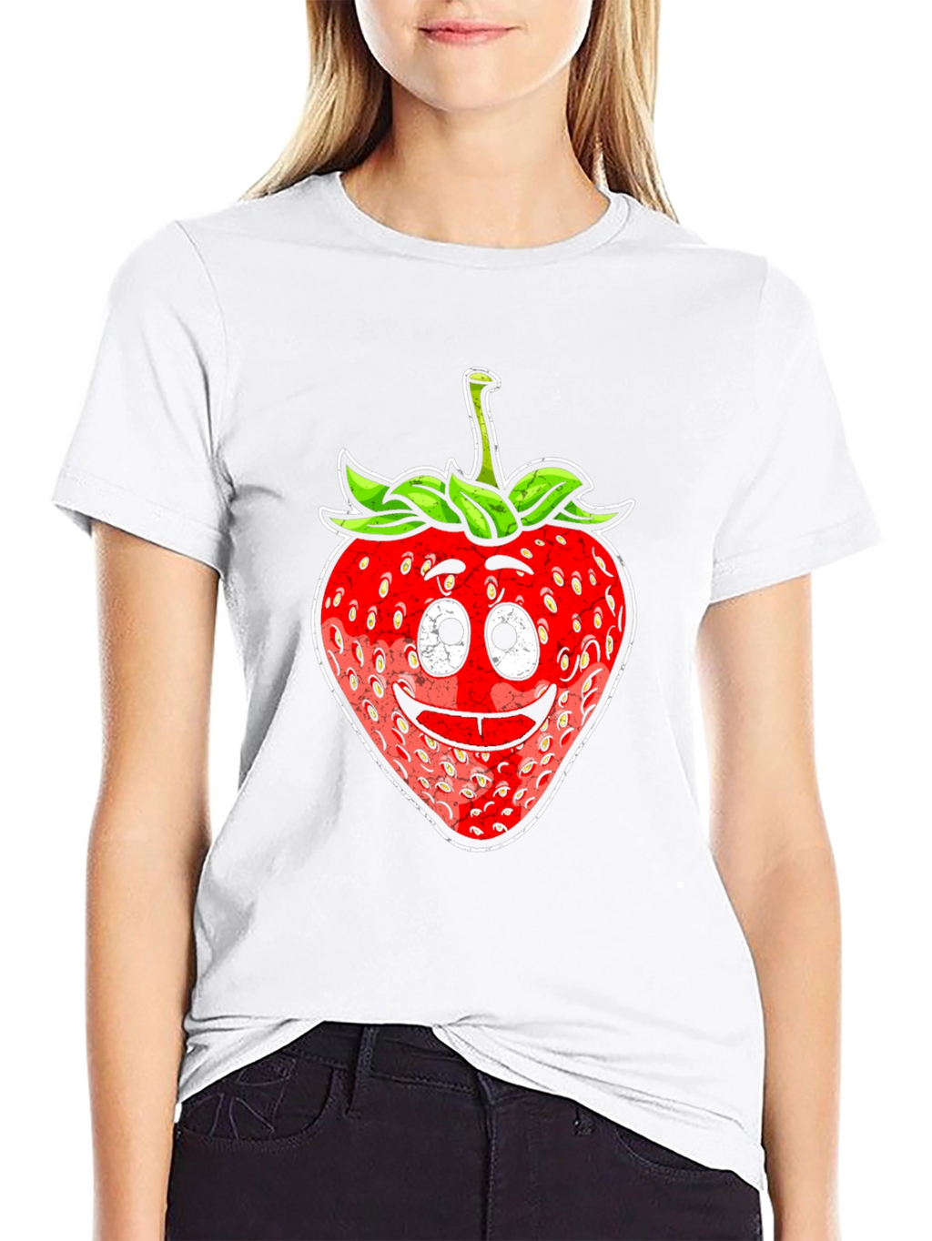 Funny Strawberry Face T-Shirt - Black Cotton Tee
