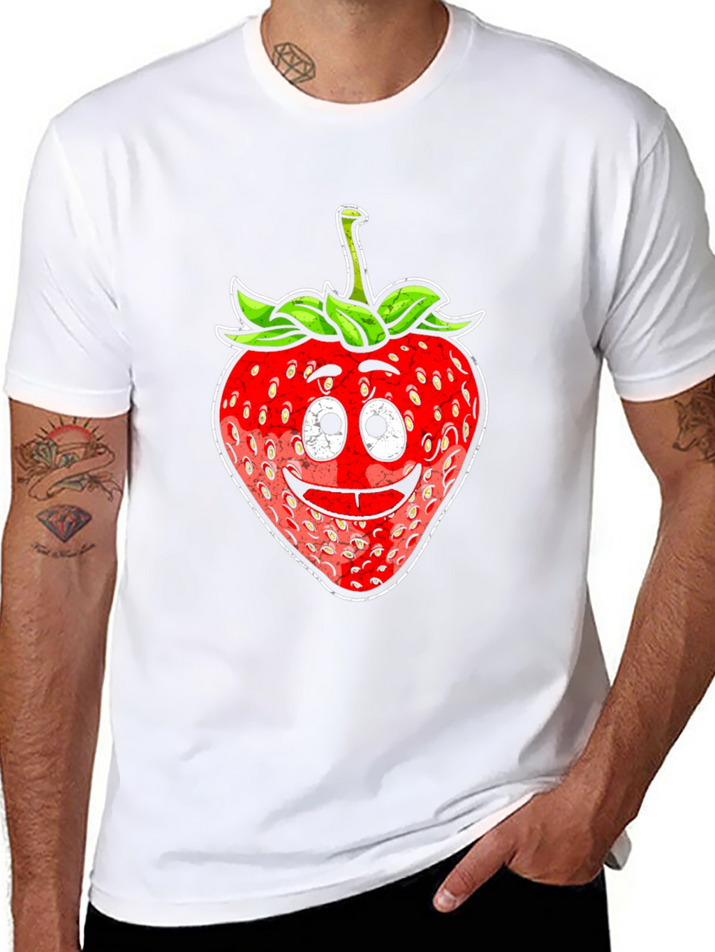 Funny Strawberry Face T-Shirt - Black Cotton Tee
