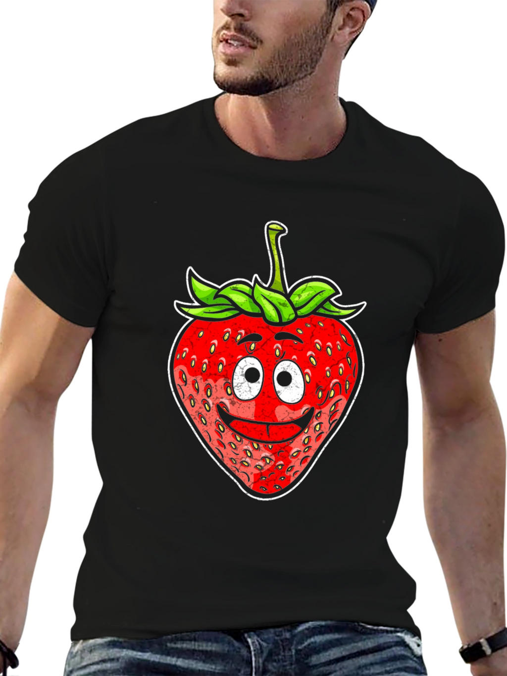 Funny Strawberry Face T-Shirt - Black Cotton Tee