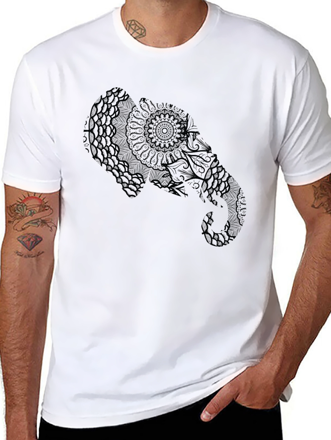 Elephant Mandala Graphic Black T-Shirt