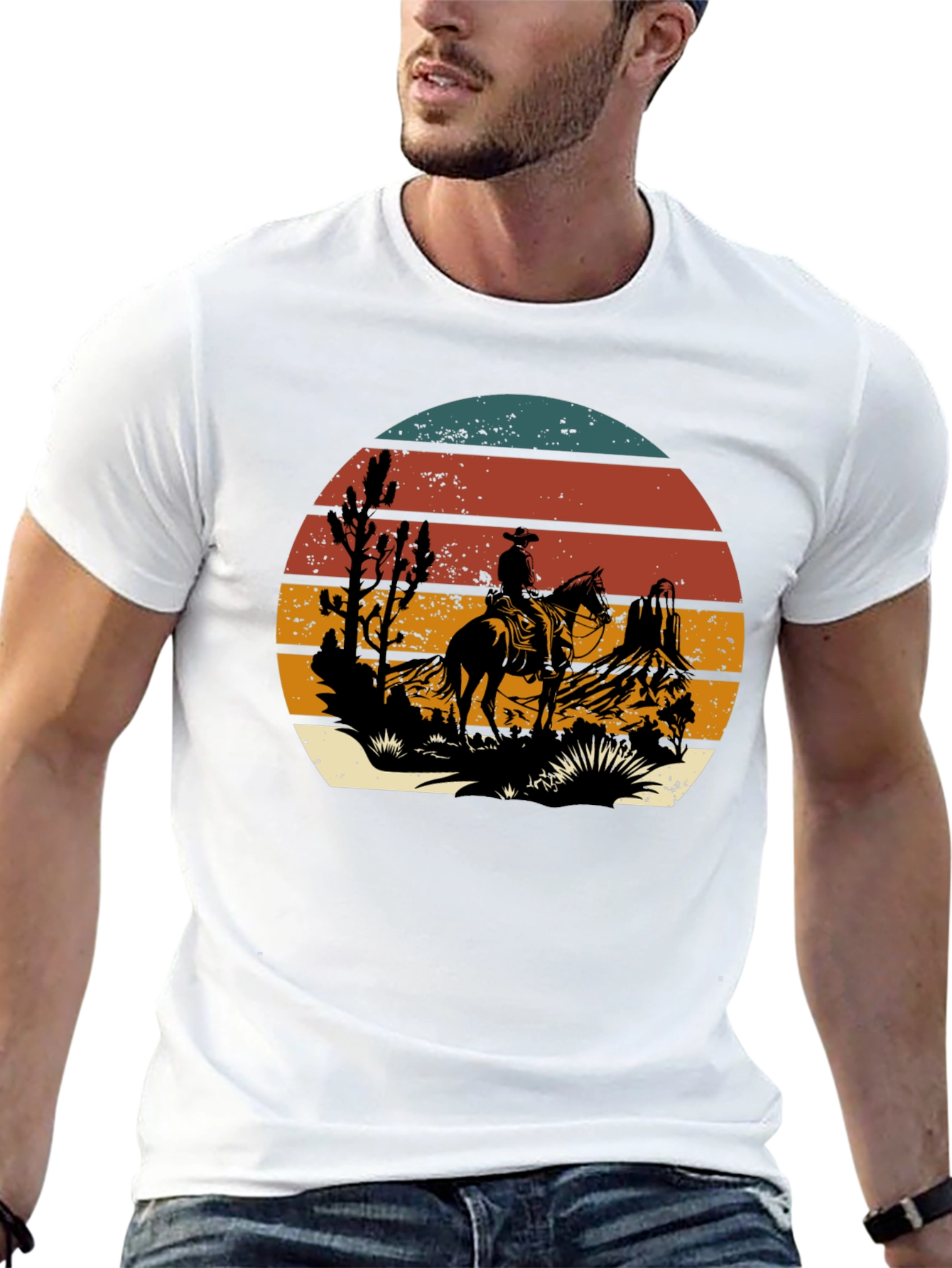 Western Cowboy Sunset Graphic T-Shirt