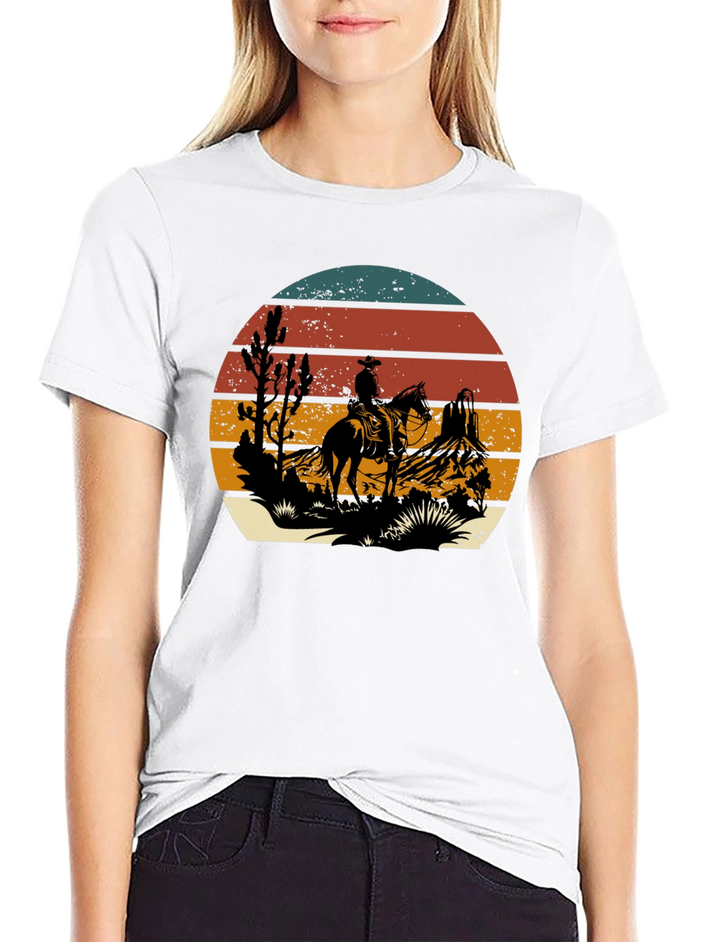 Western Cowboy Sunset Graphic T-Shirt