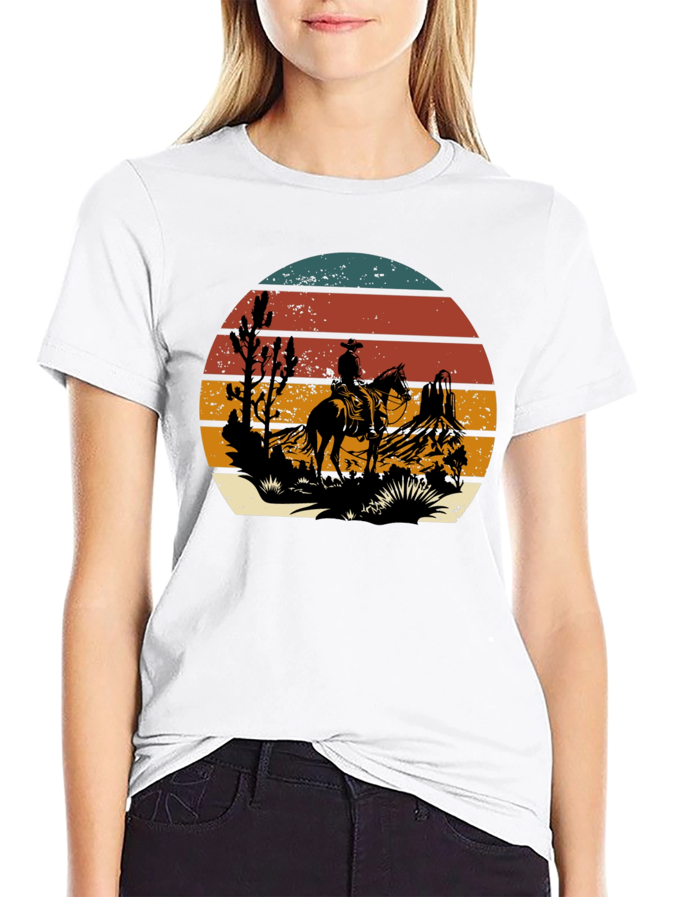 Western Cowboy Sunset Graphic T-Shirt