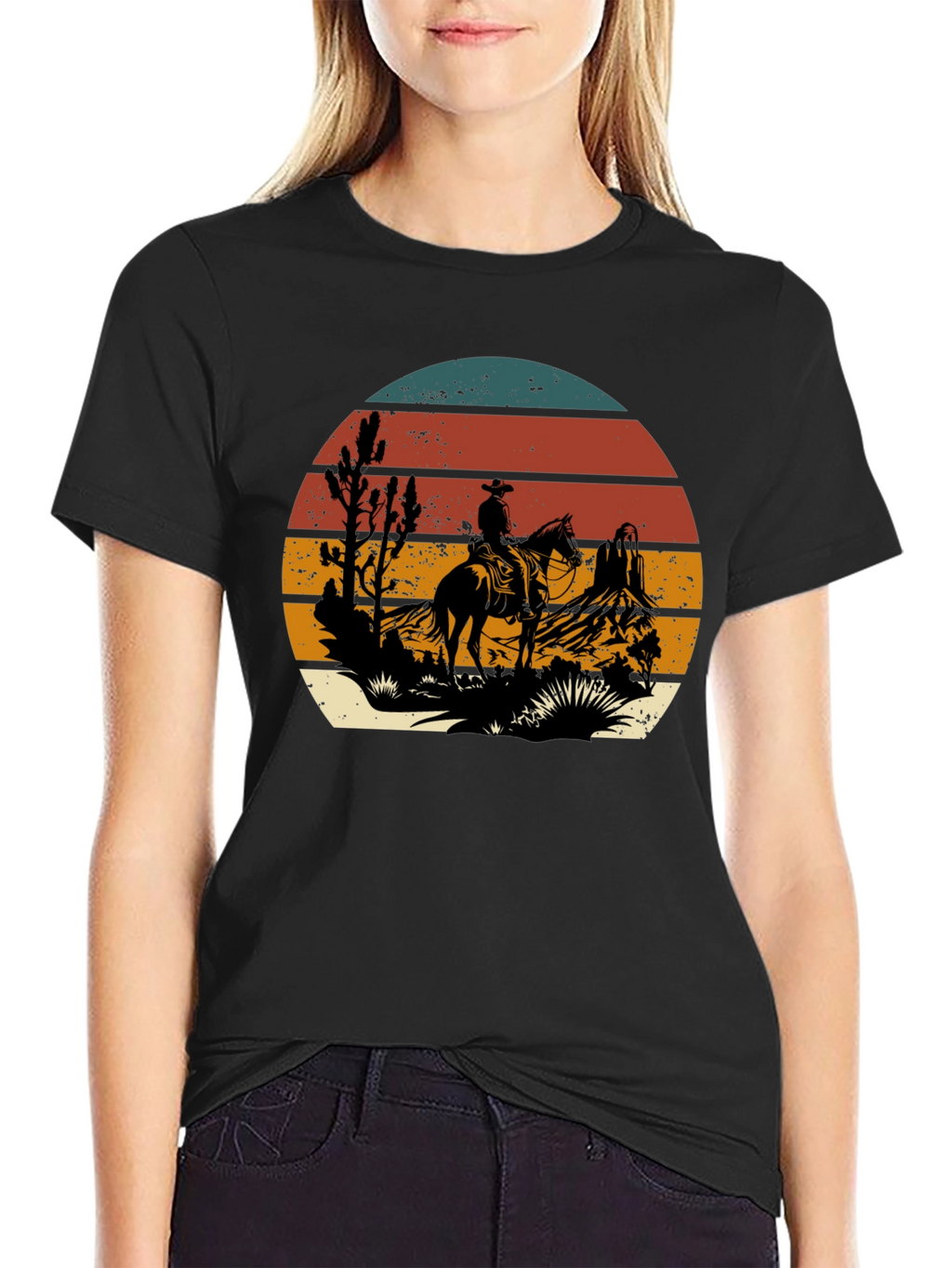 Western Cowboy Sunset Graphic T-Shirt