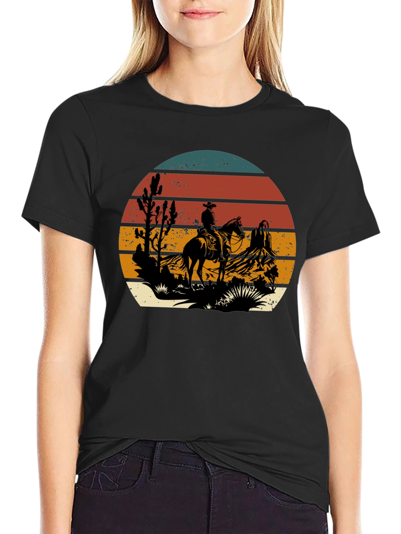 Western Cowboy Sunset Graphic T-Shirt