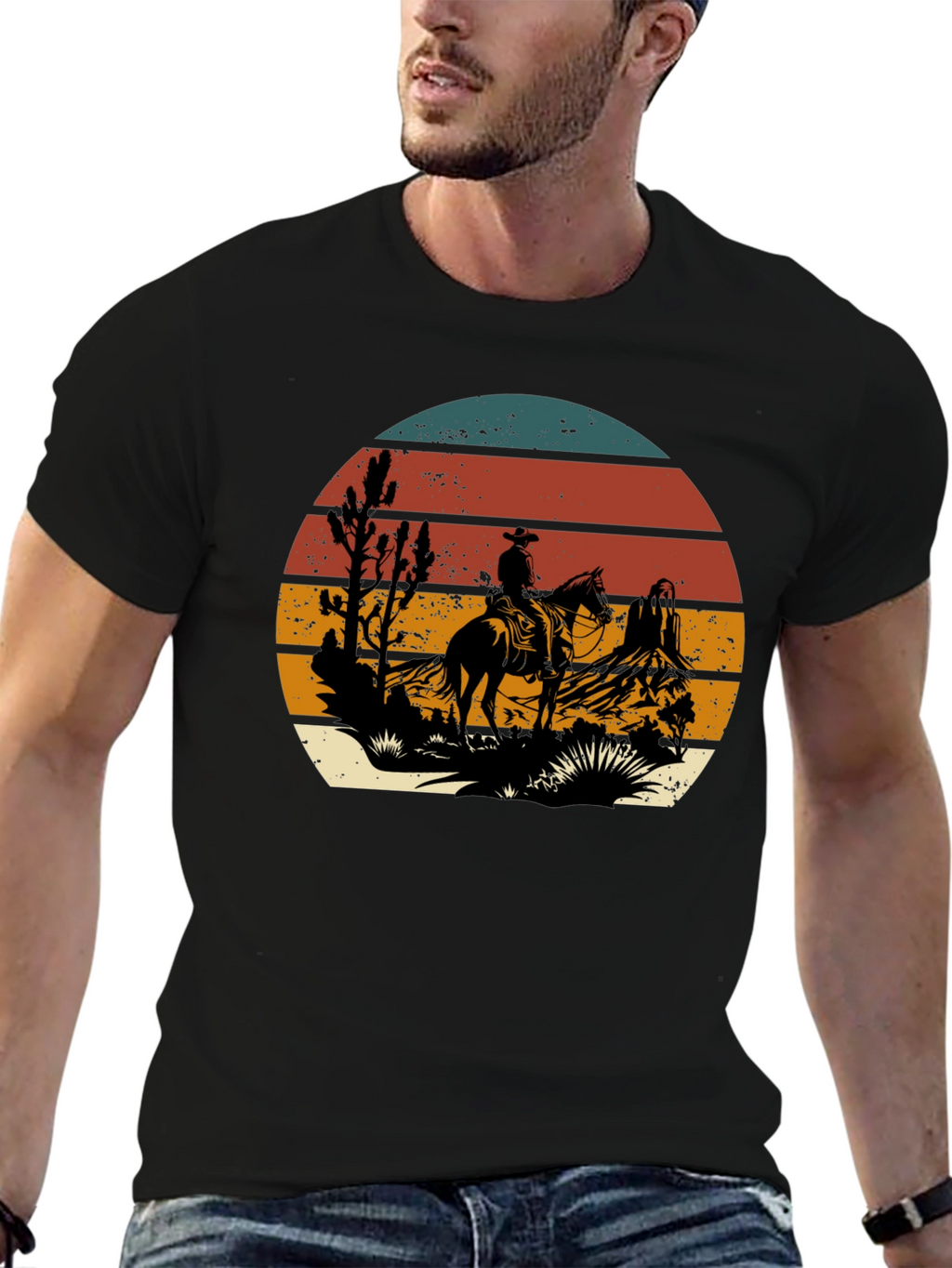 Western Cowboy Sunset Graphic T-Shirt