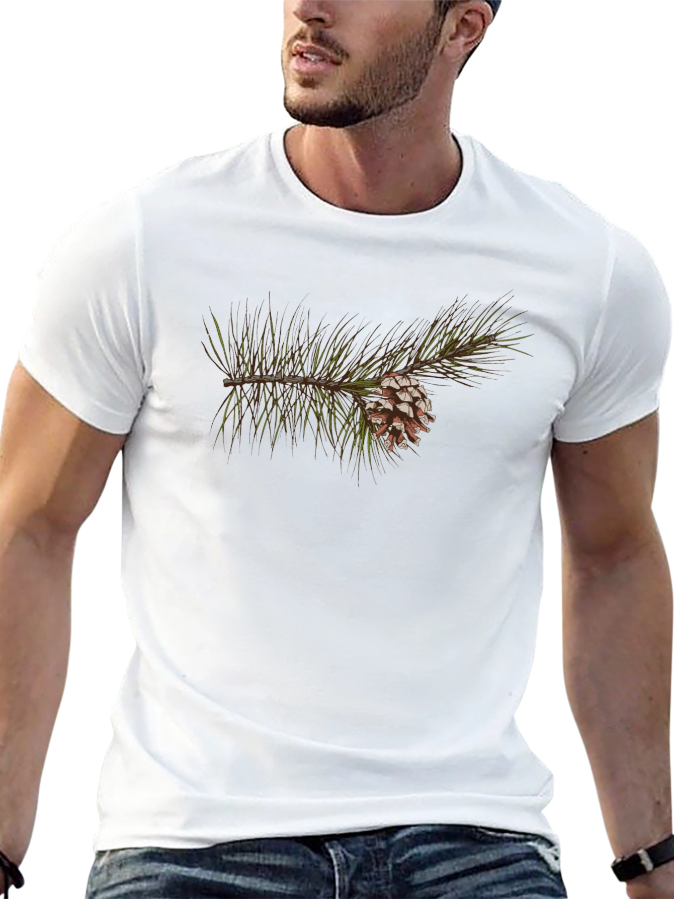 Pine Cone Branch Graphic Tee - Nature Inspired Design