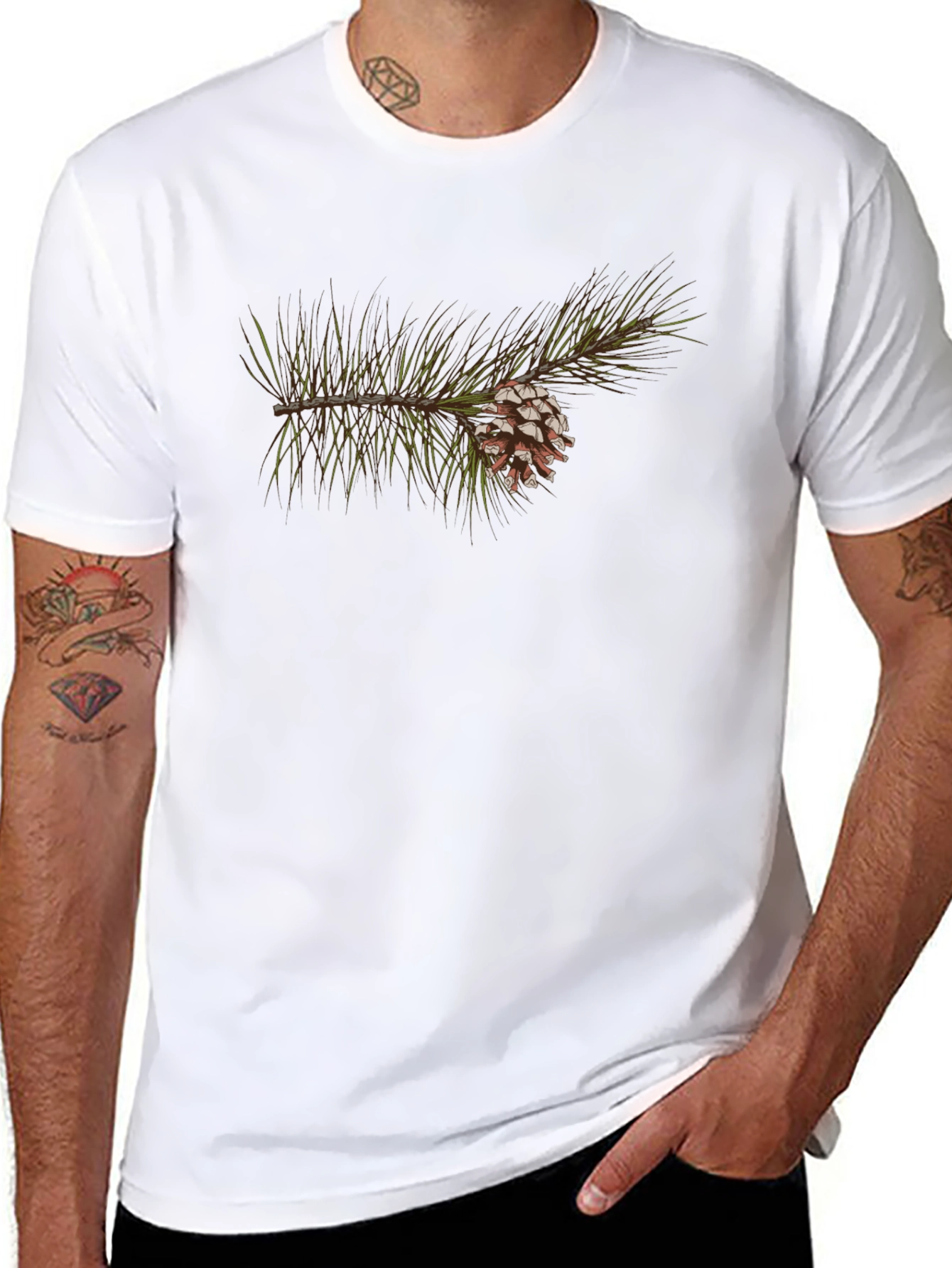 Pine Cone Branch Graphic Tee - Nature Inspired Design