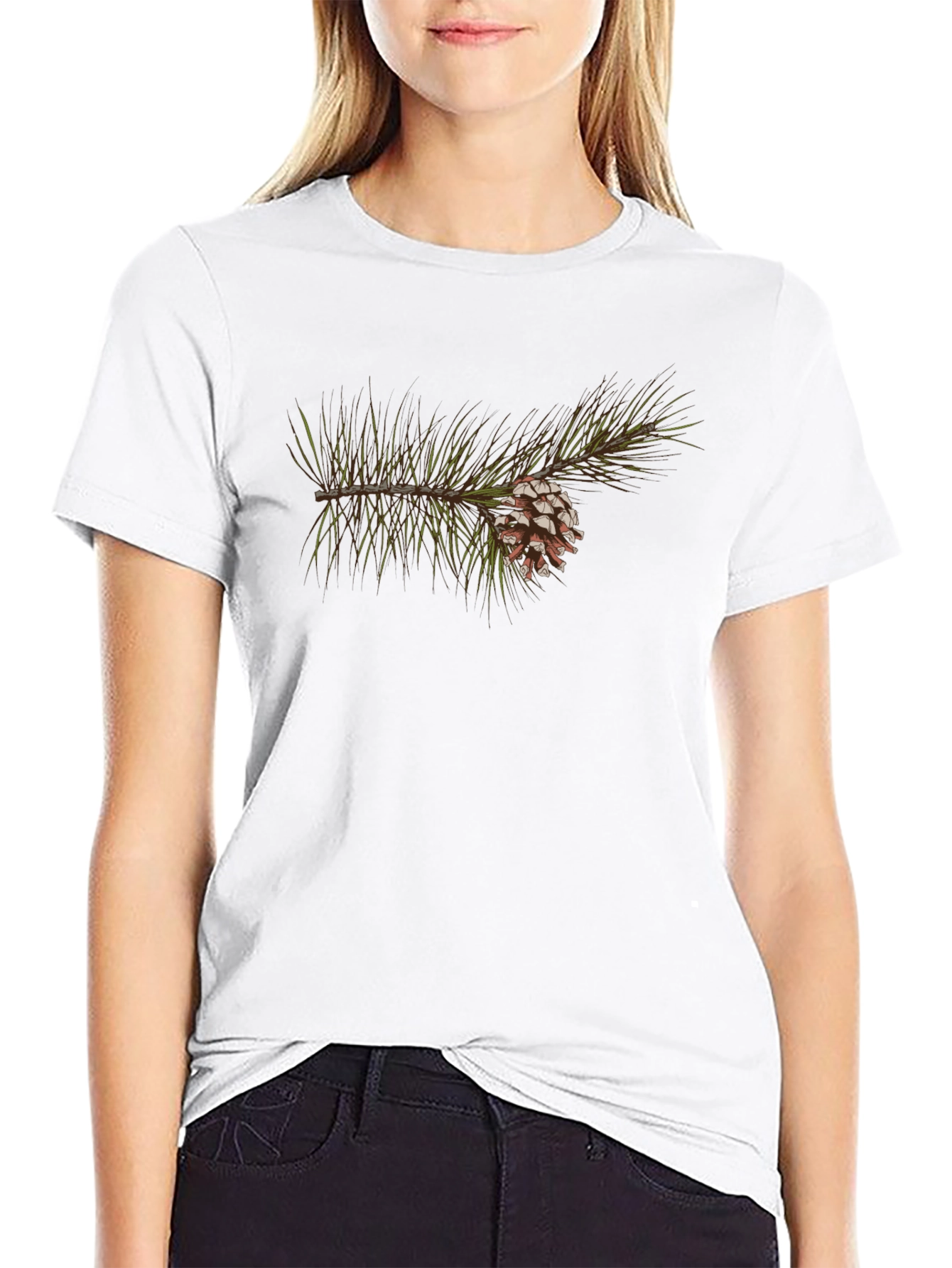 Pine Cone Branch Graphic Tee - Nature Inspired Design