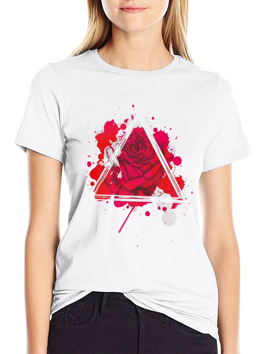 Rose Triangle Graphic Black T-Shirt