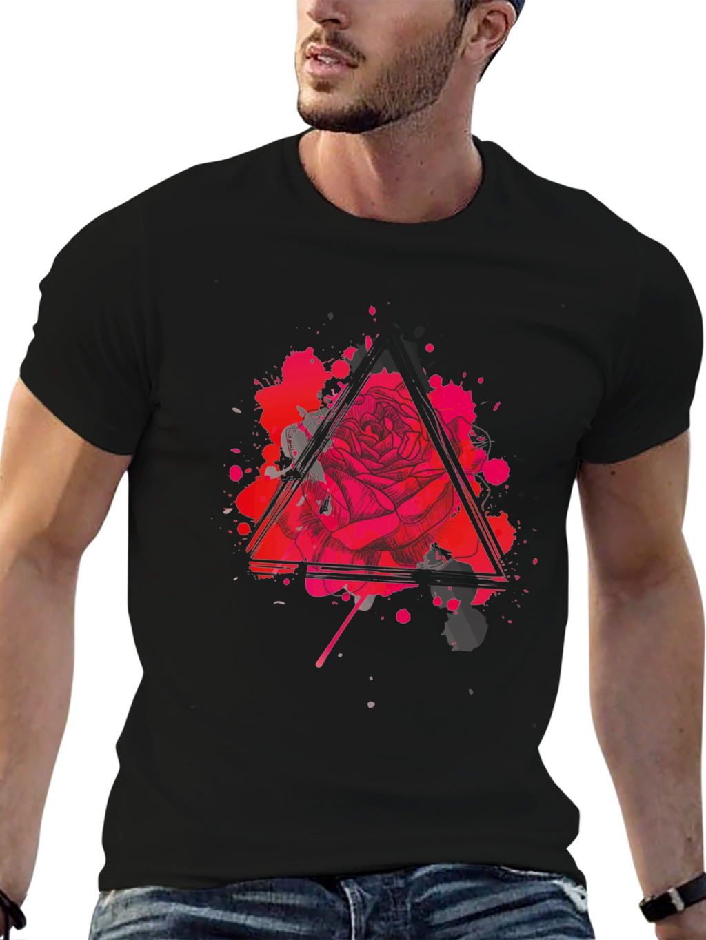 Rose Triangle Graphic Black T-Shirt
