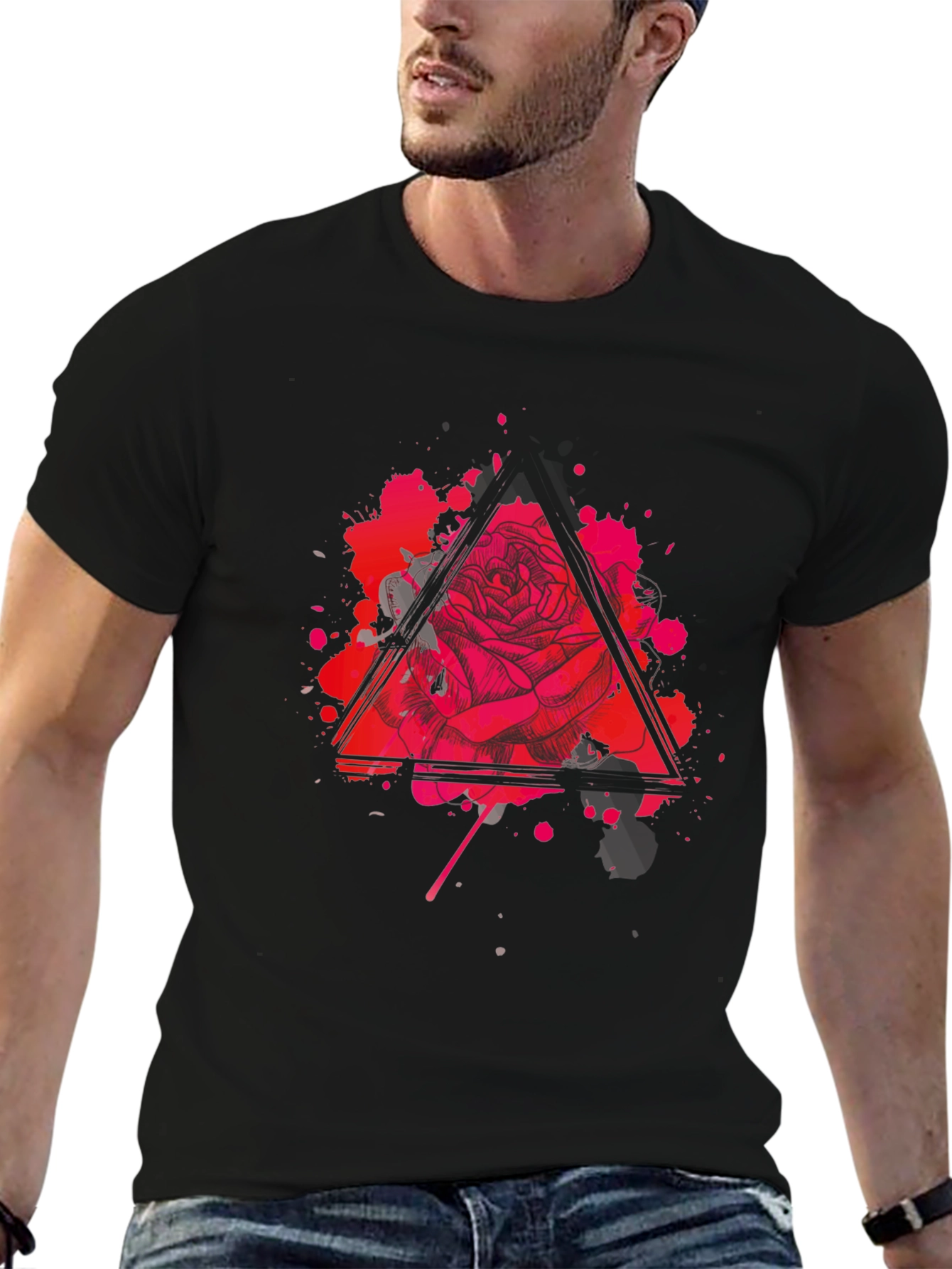 Rose Triangle Graphic Black T-Shirt