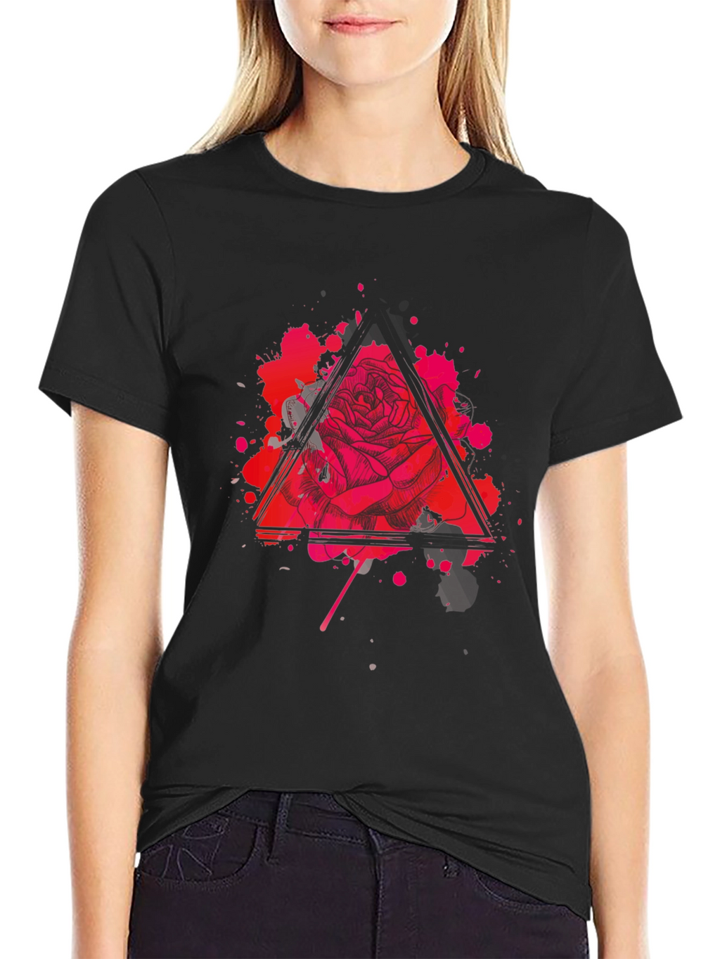 Rose Triangle Graphic Black T-Shirt