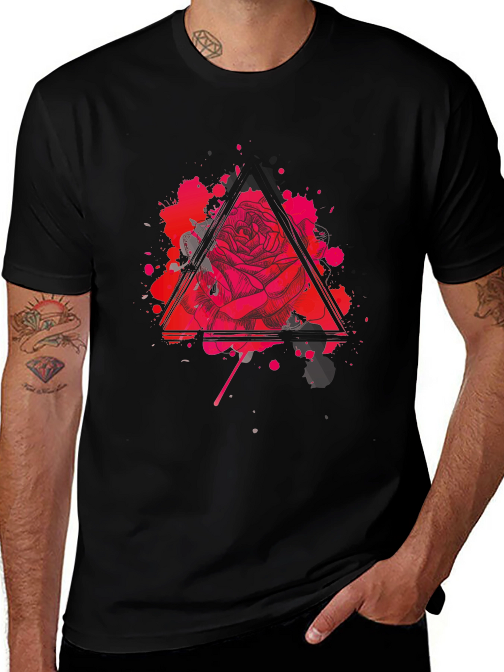 Rose Triangle Graphic Black T-Shirt