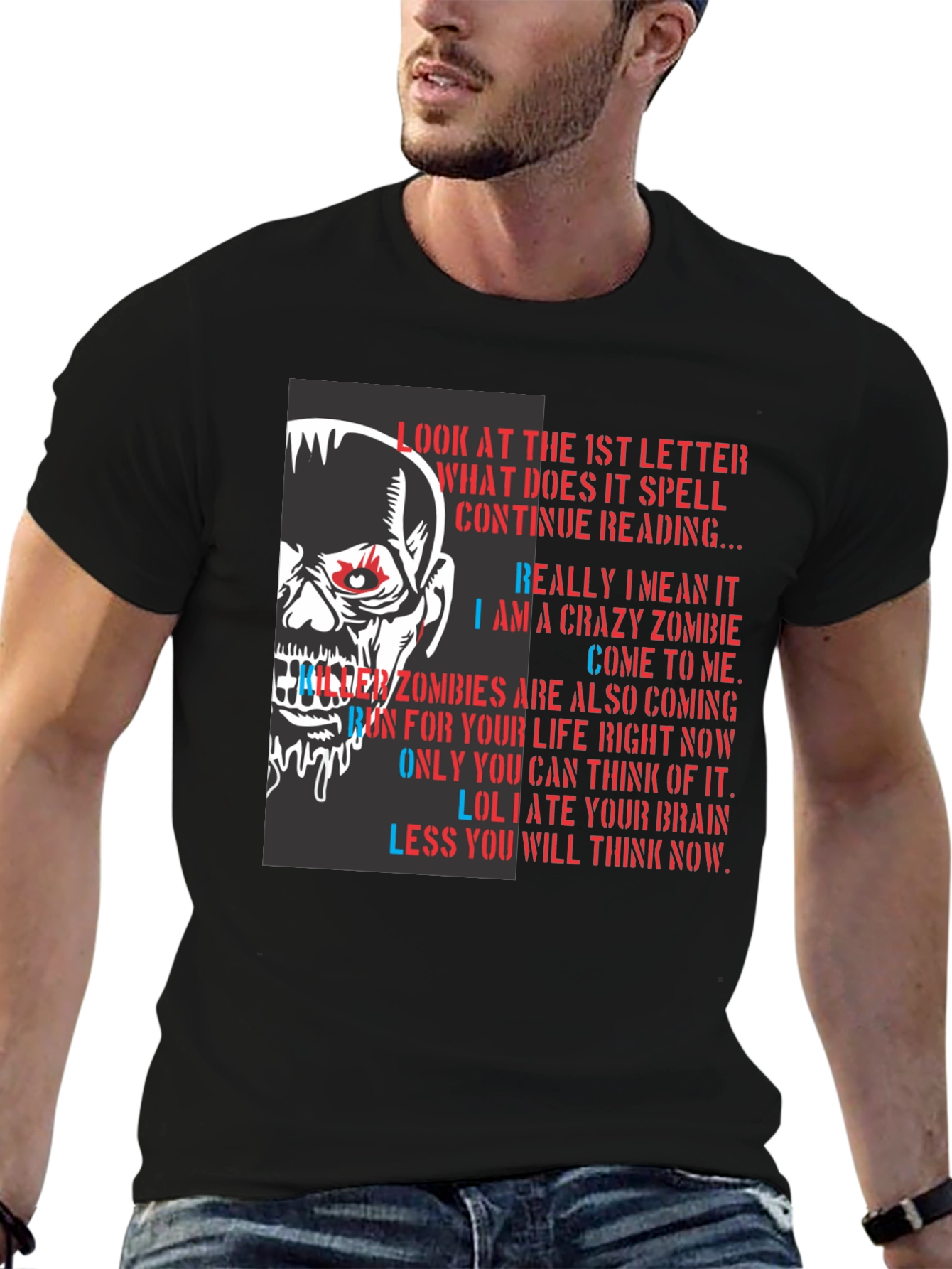 Zombie Letter Graphic T-Shirt - Read If You Dare!