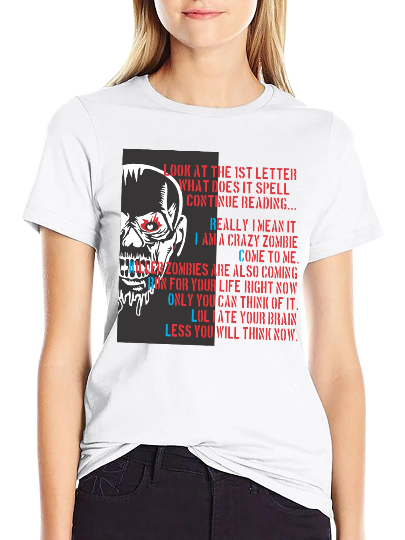 Zombie Letter Graphic T-Shirt - Read If You Dare!