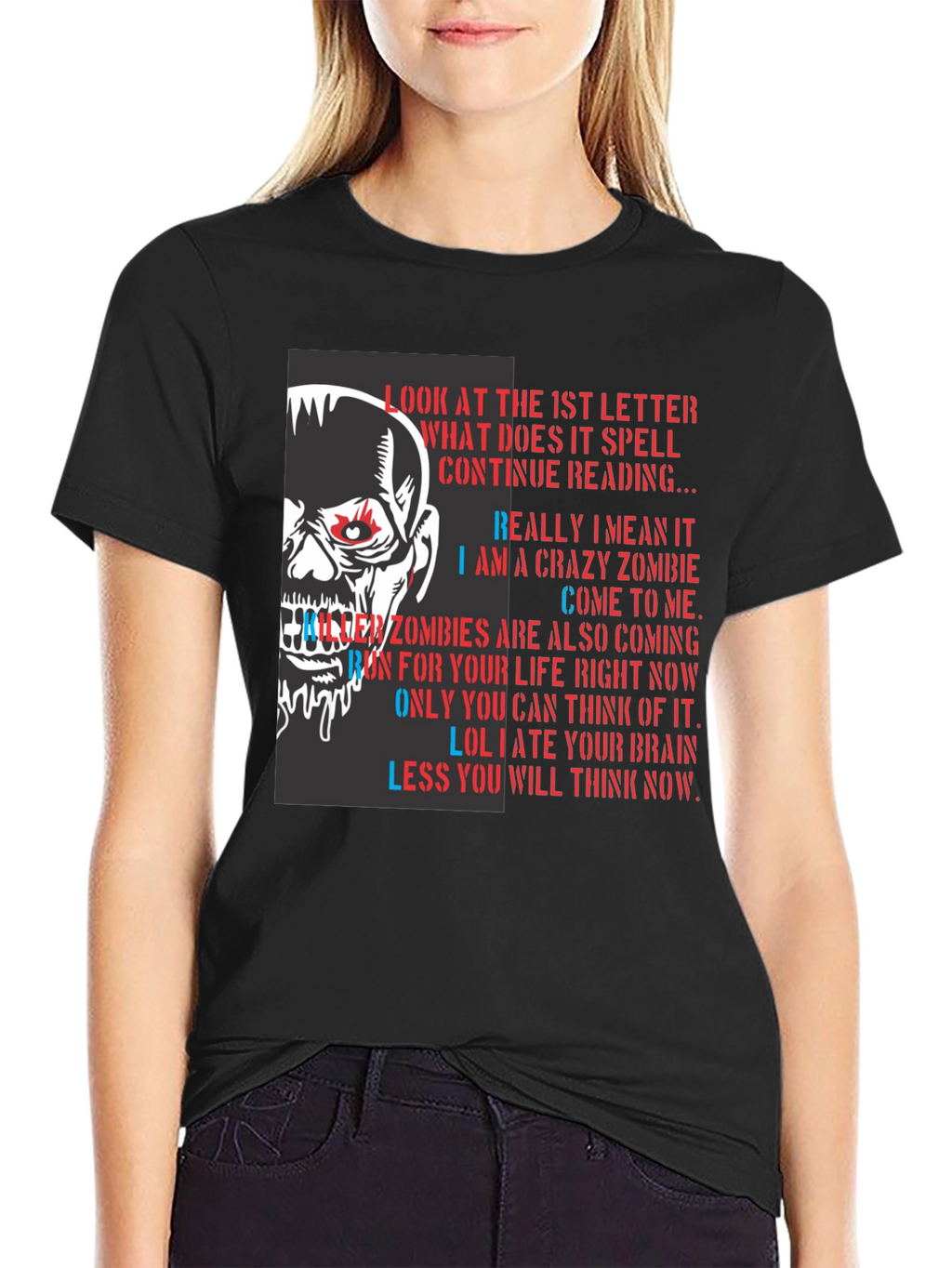 Zombie Letter Graphic T-Shirt - Read If You Dare!