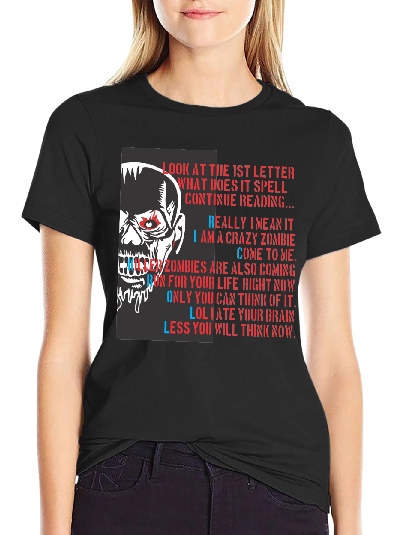 Zombie Letter Graphic T-Shirt - Read If You Dare!