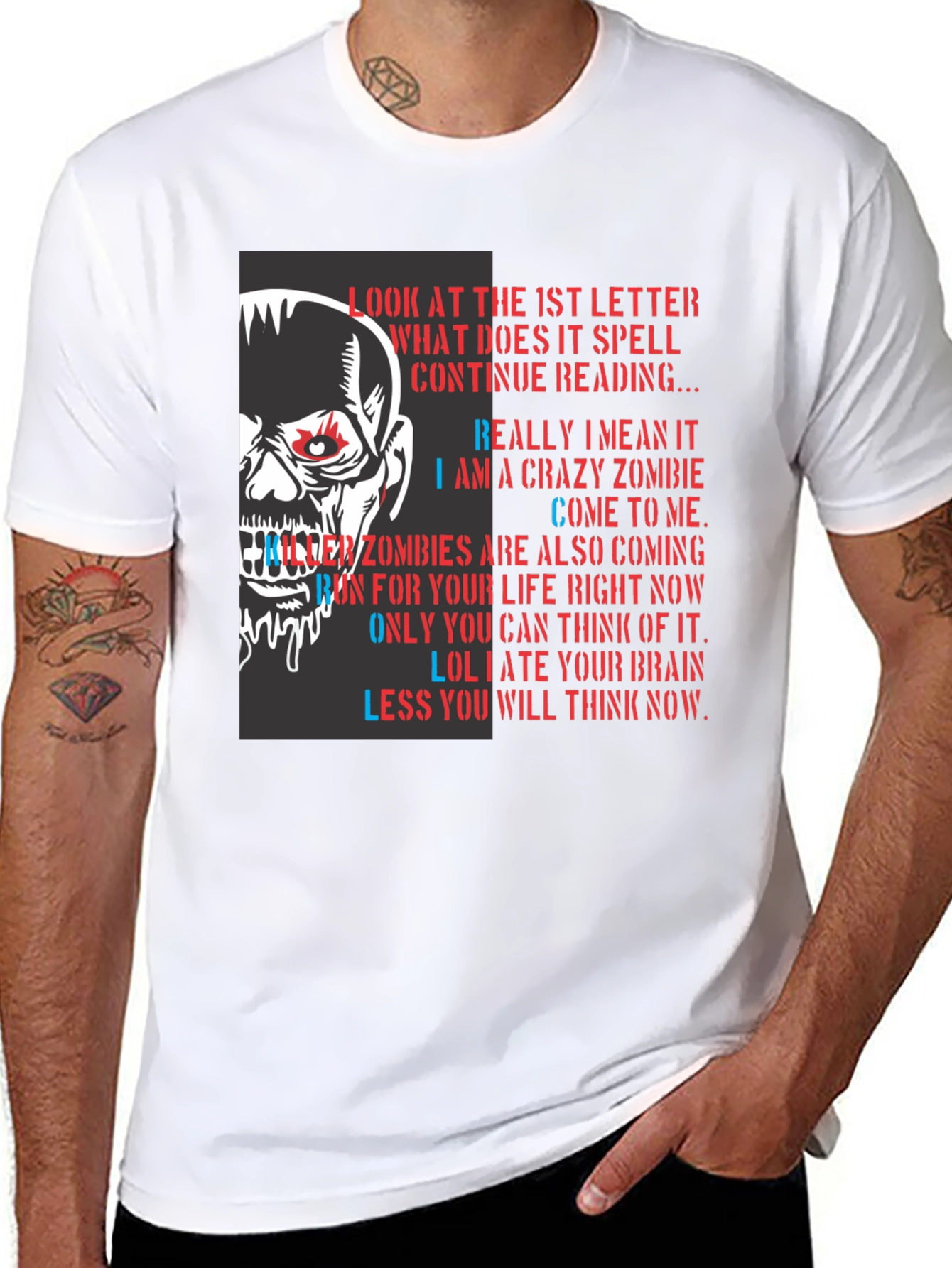 Zombie Letter Graphic T-Shirt - Read If You Dare!